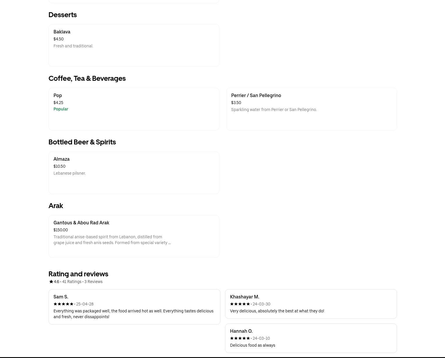 Aladdin's Casbah Menu