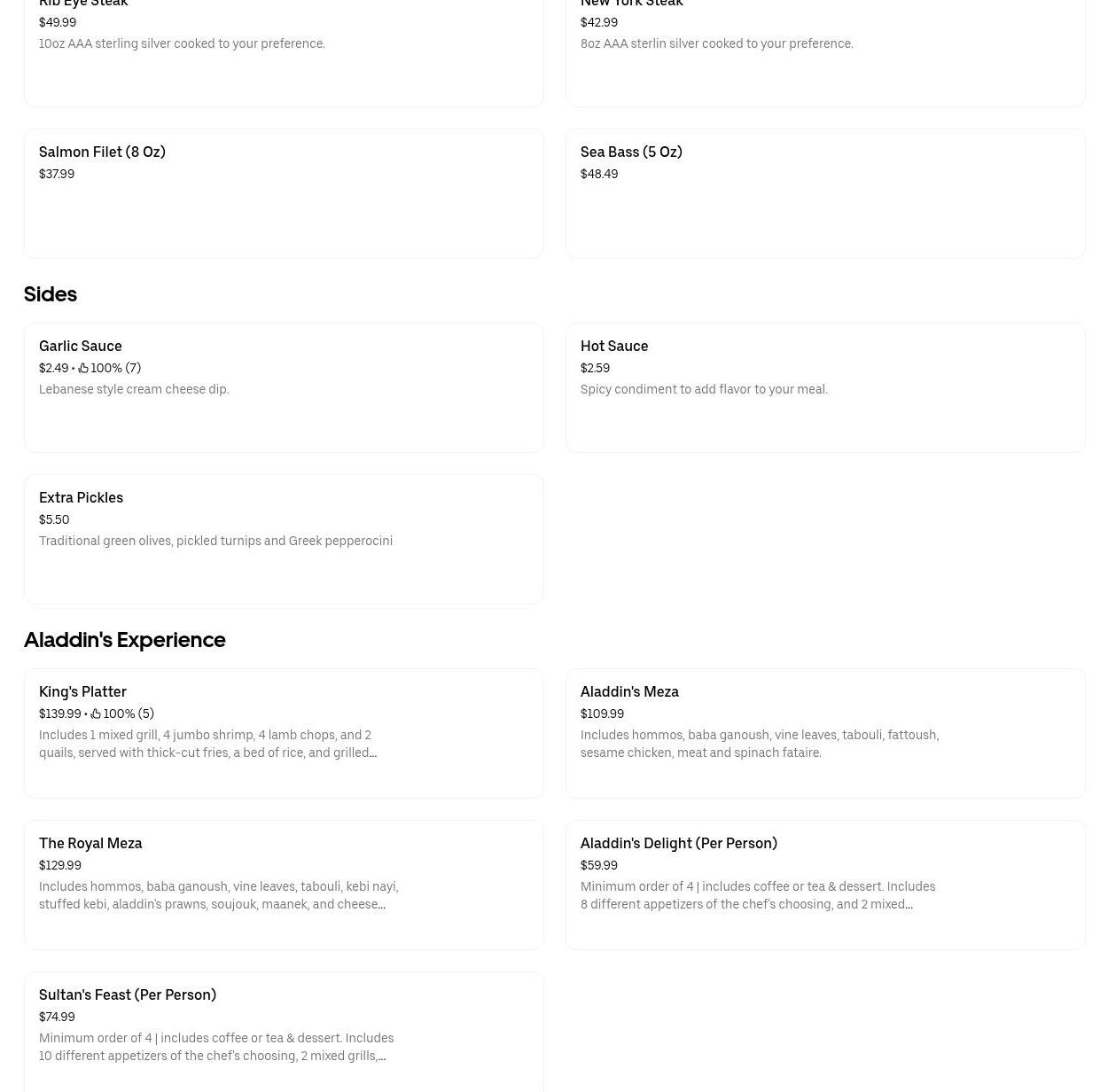 Aladdin's Casbah Menu