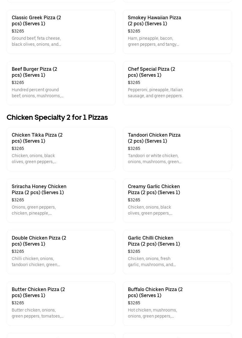 Chef's Pizza 2 For 1 Menu