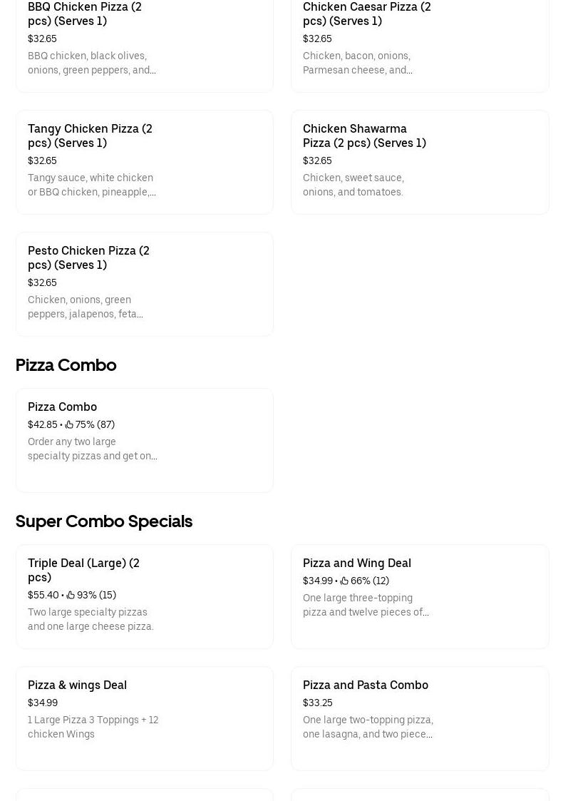 Chef's Pizza 2 For 1 Menu