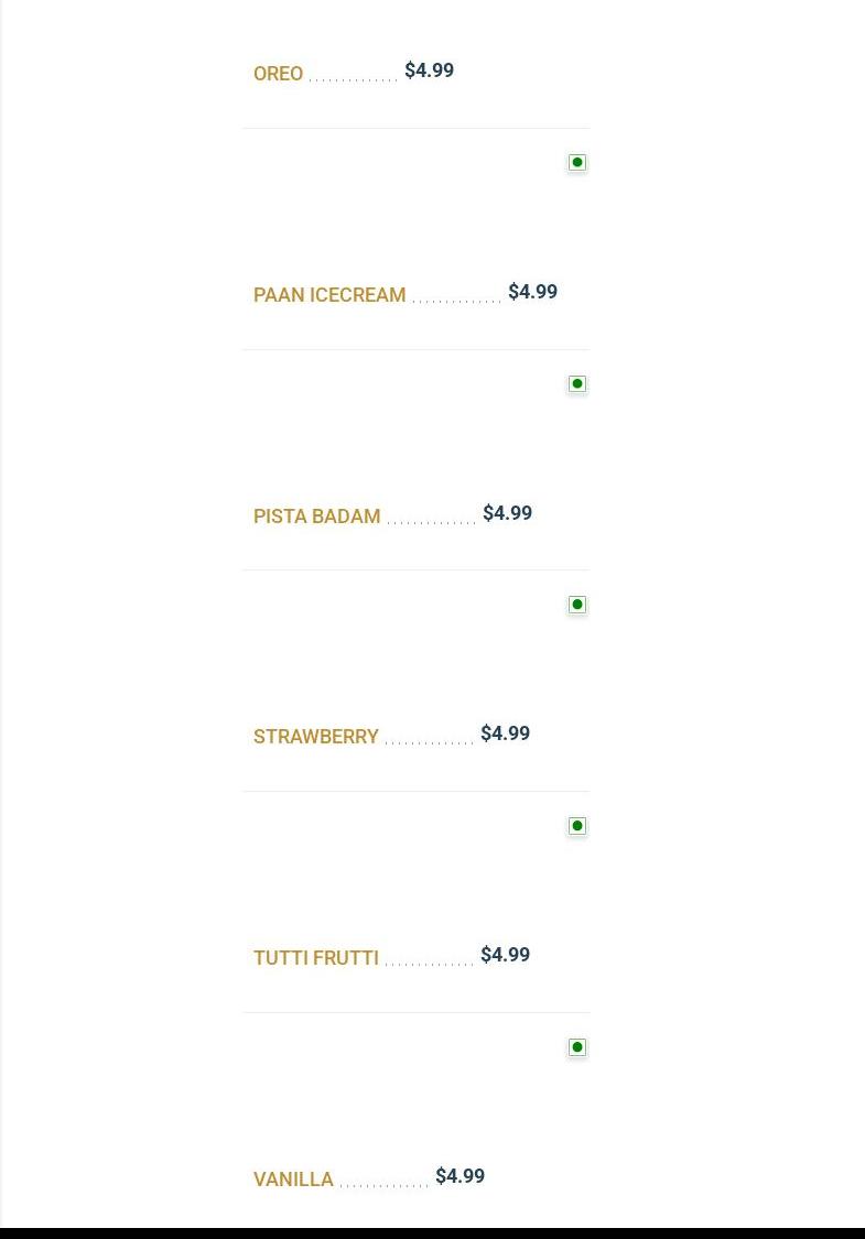 Bombay Cafe Menu