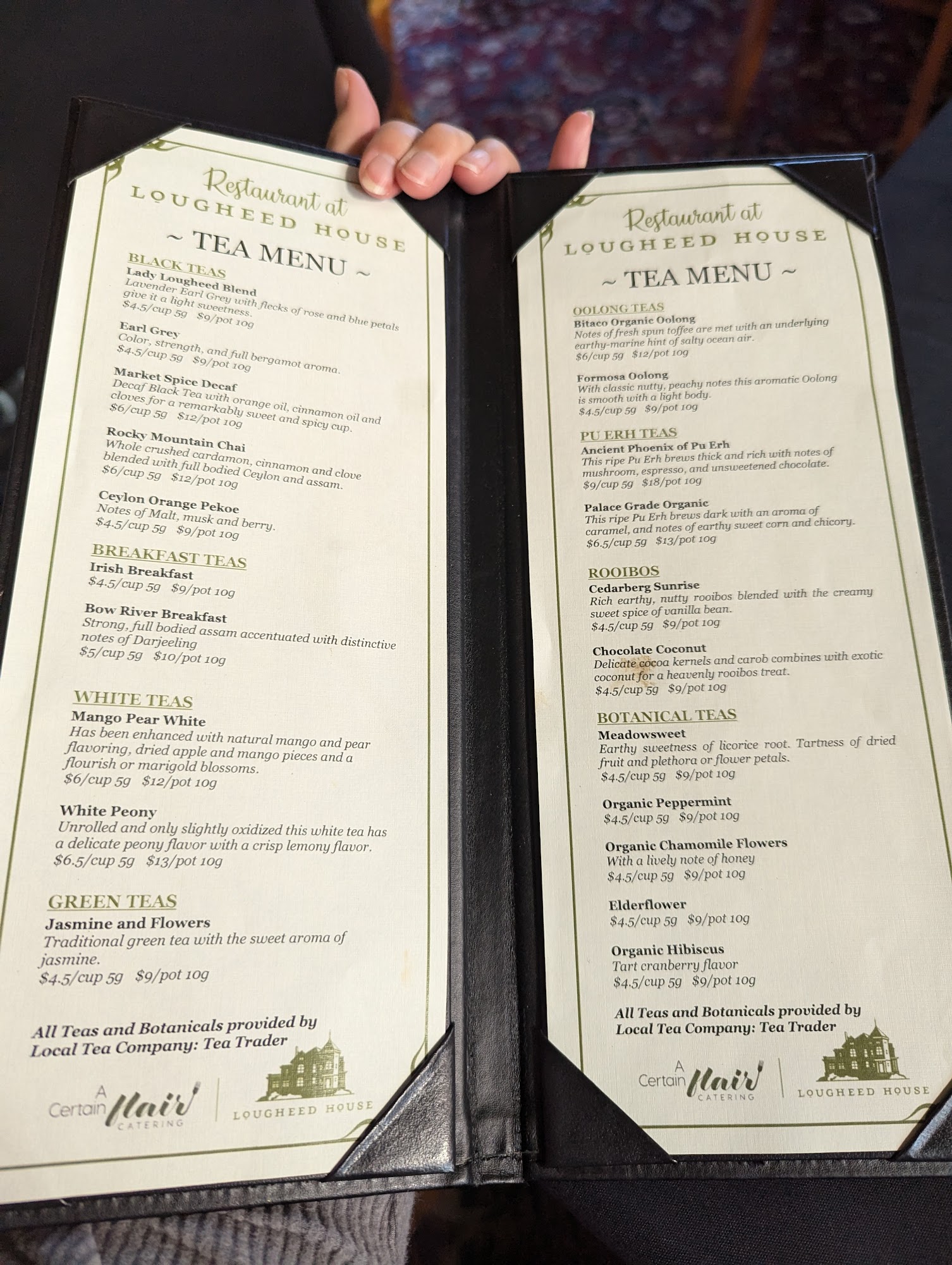 The Restaurant at Lougheed House Menu