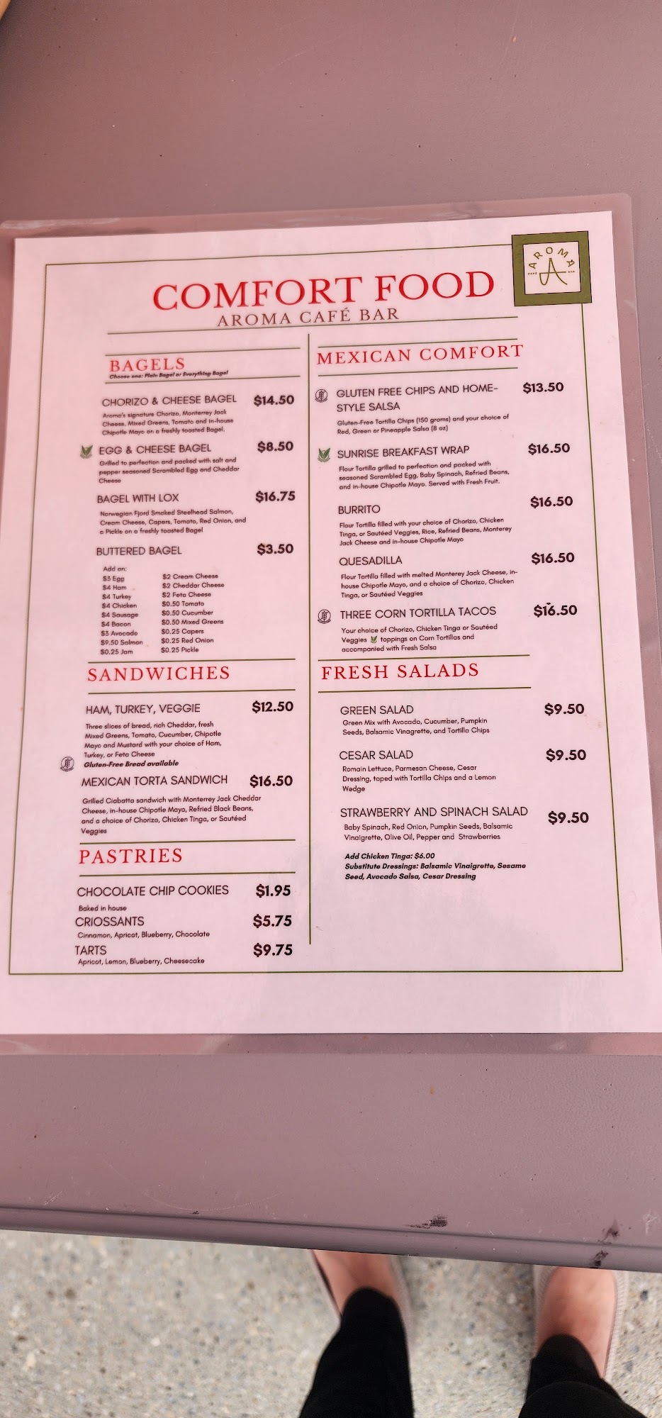 Aroma Cafe Bar Menu