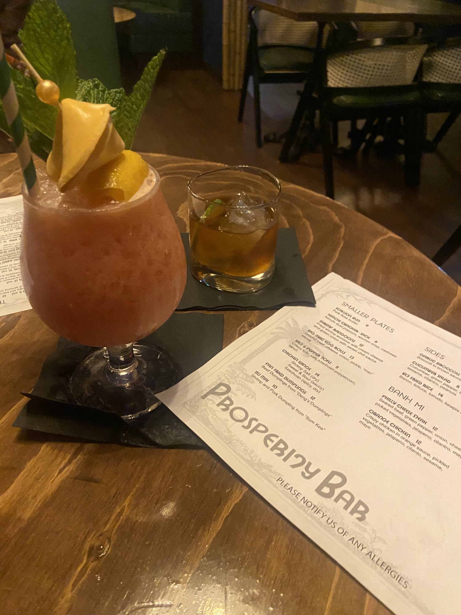 Prosperity Bar Menu