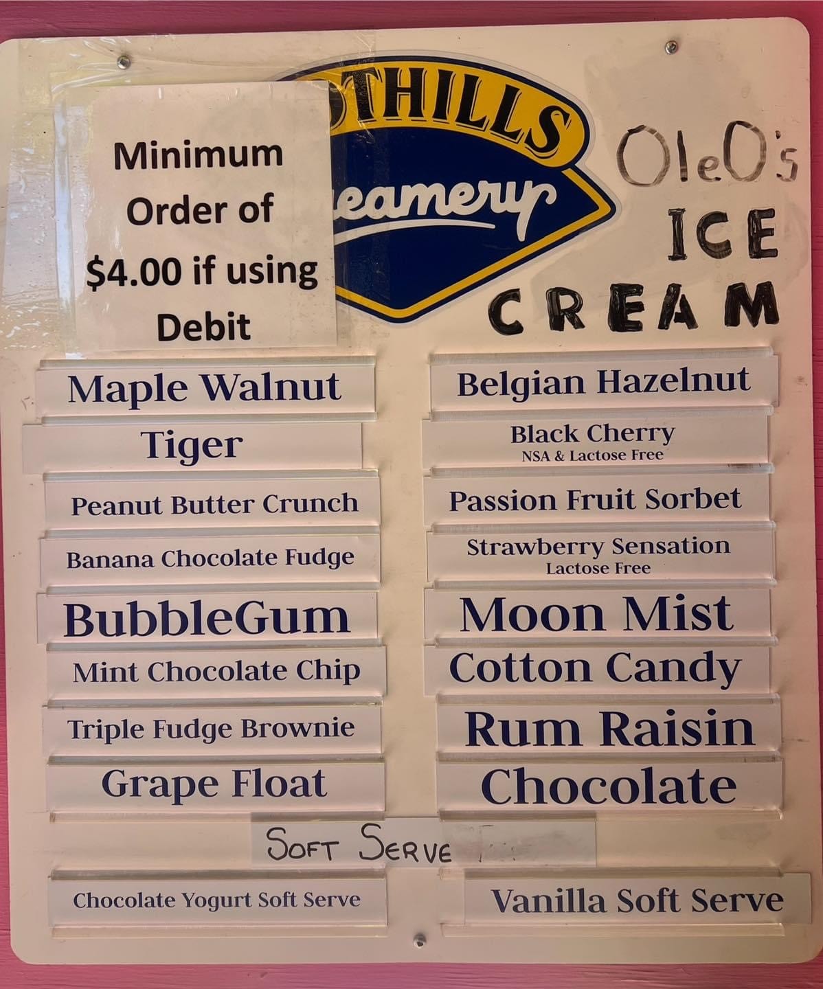 OleO's Icecream Castle Menu