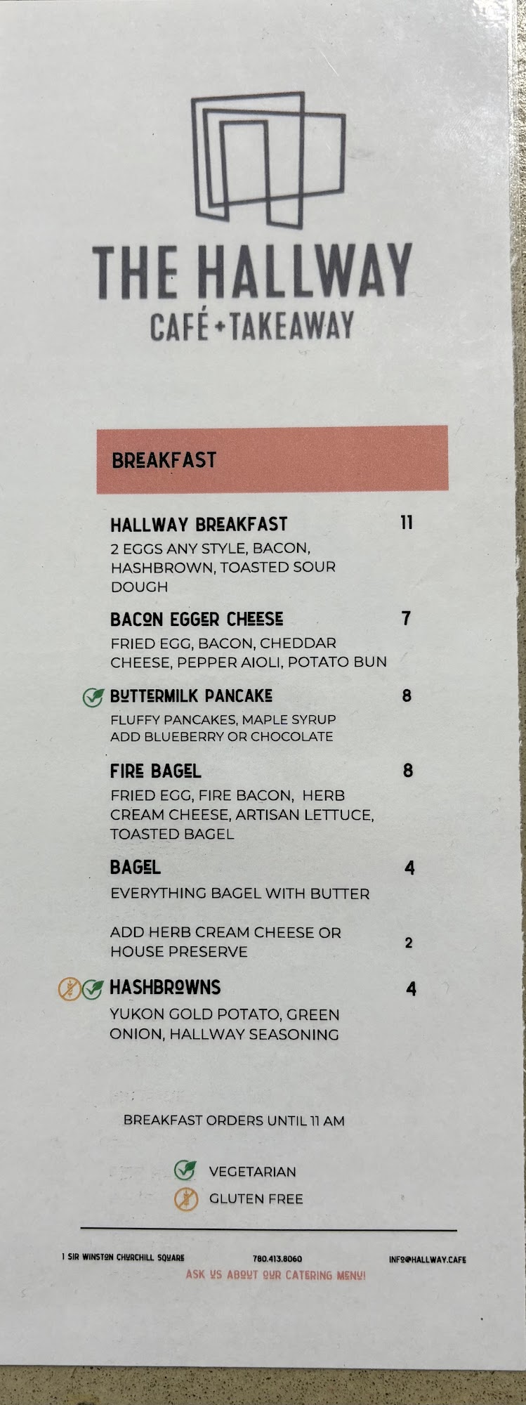 The Hallway Cafe Menu