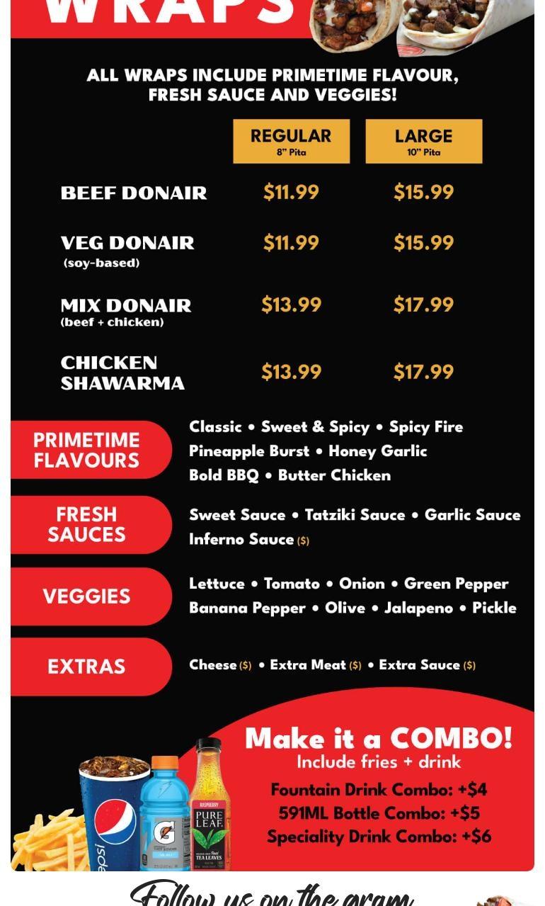 PrimeTime Donair & Poutine Menu