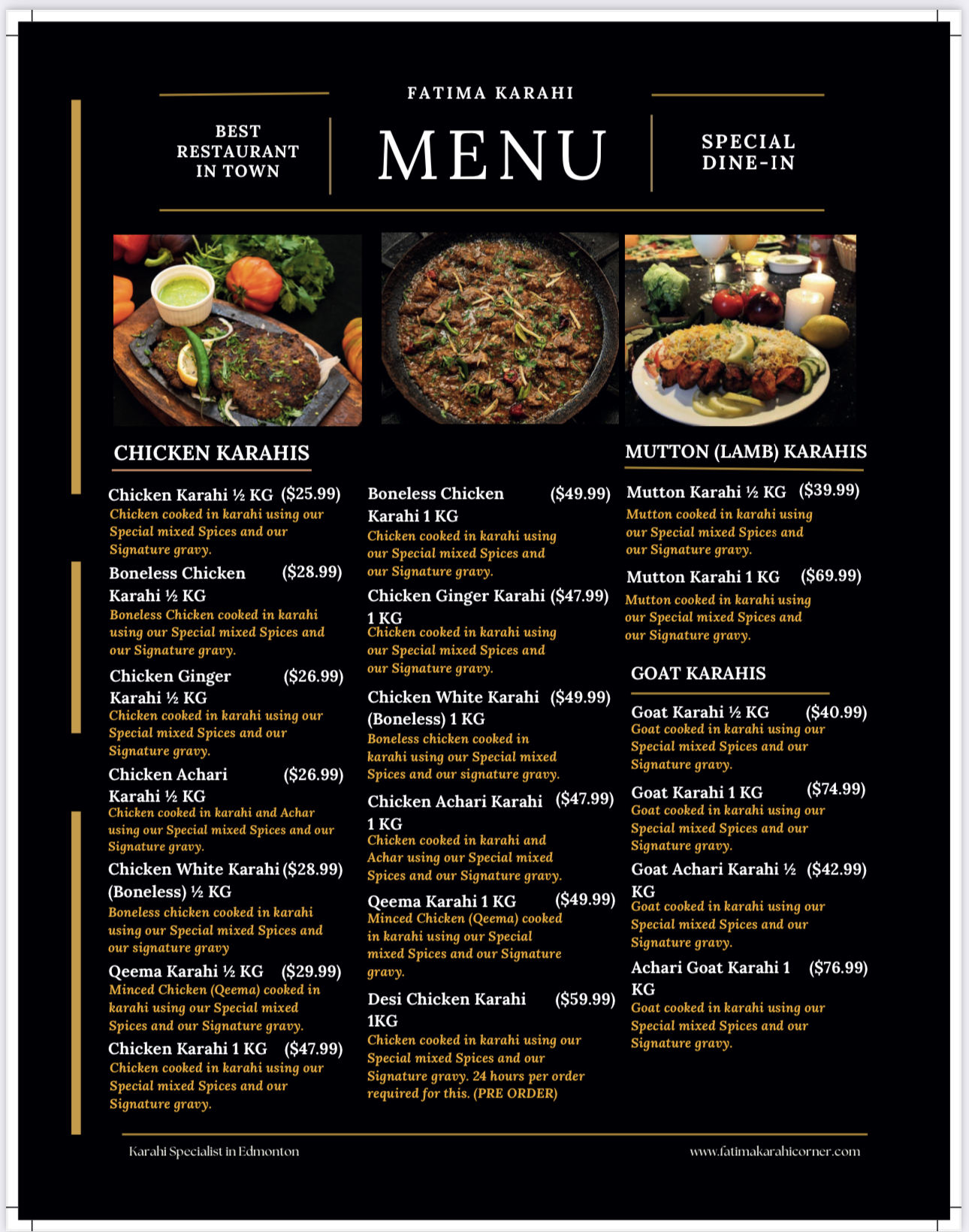 Fatima Karahi Corner - Edmonton Menu