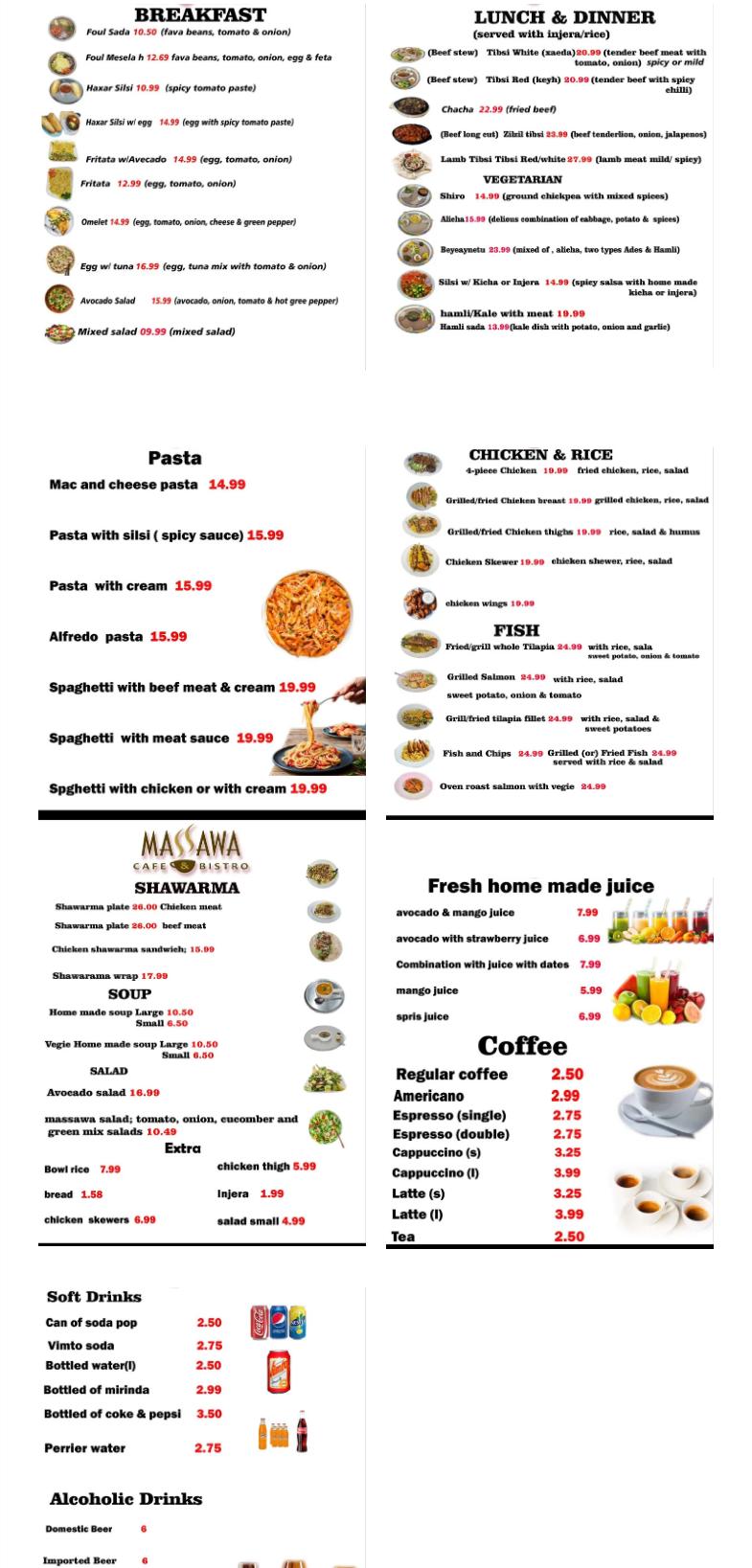 Massawa Cafe Menu