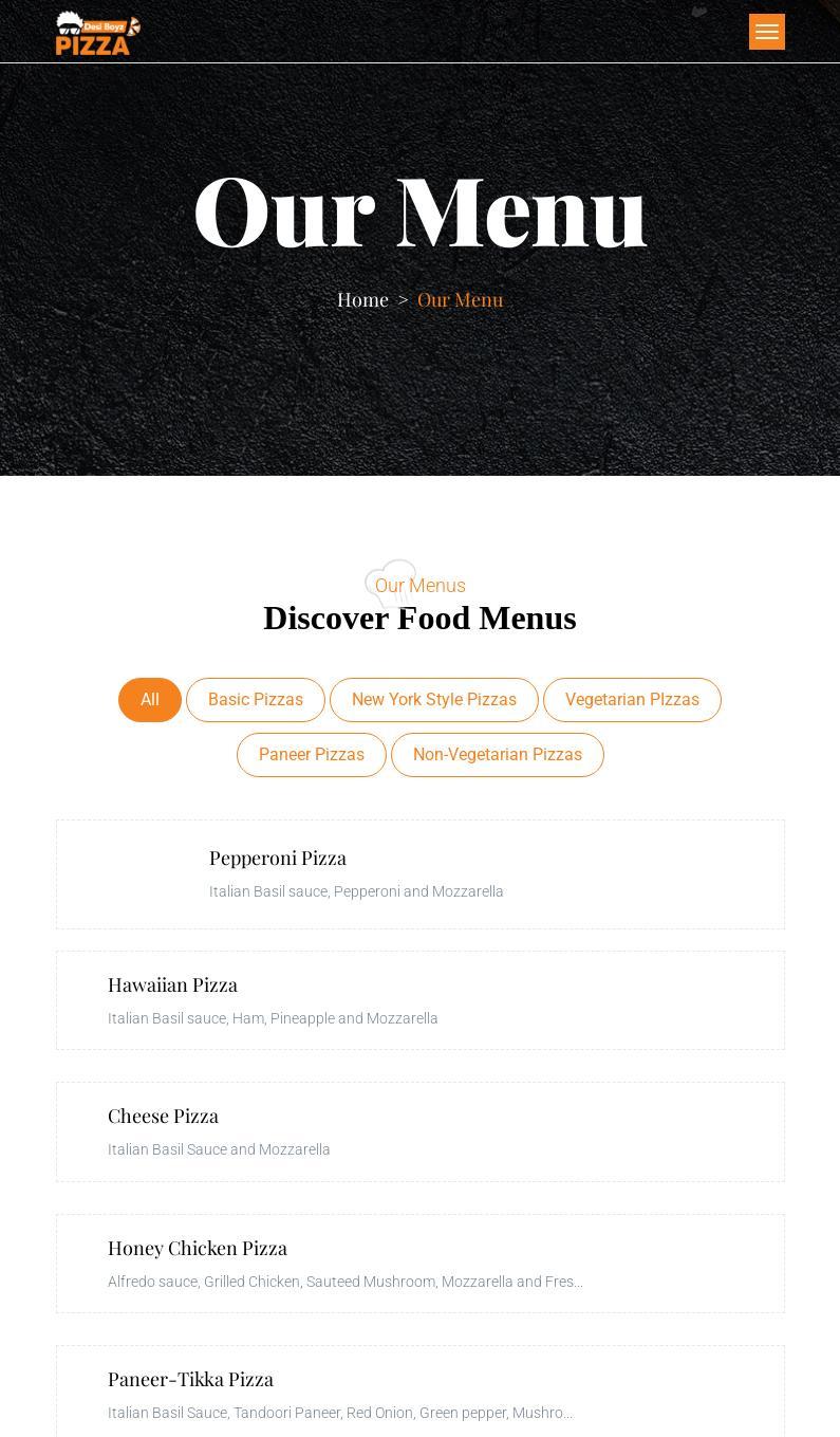 Desi Boy’z Pizza Menu