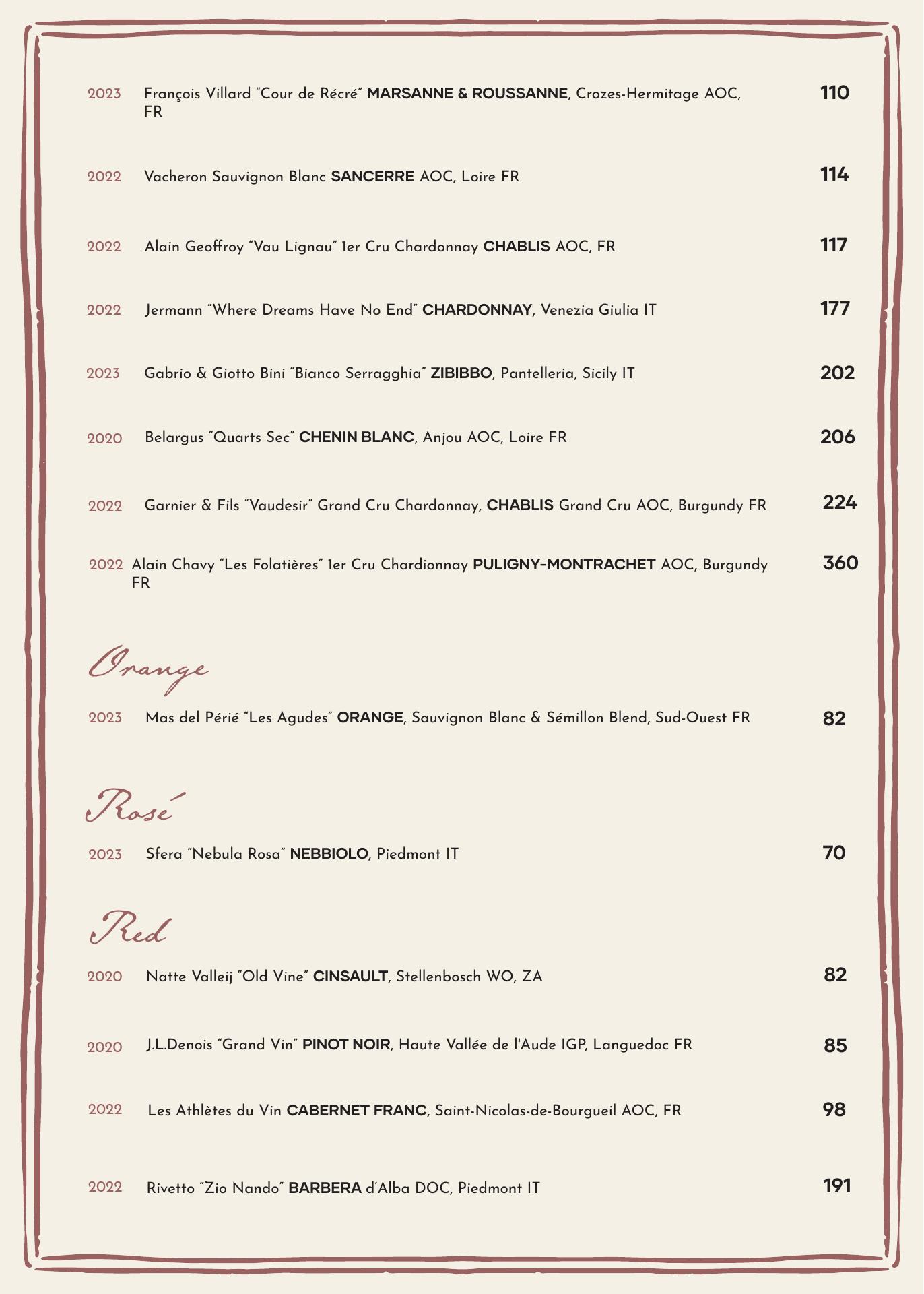 Bar Trove Menu