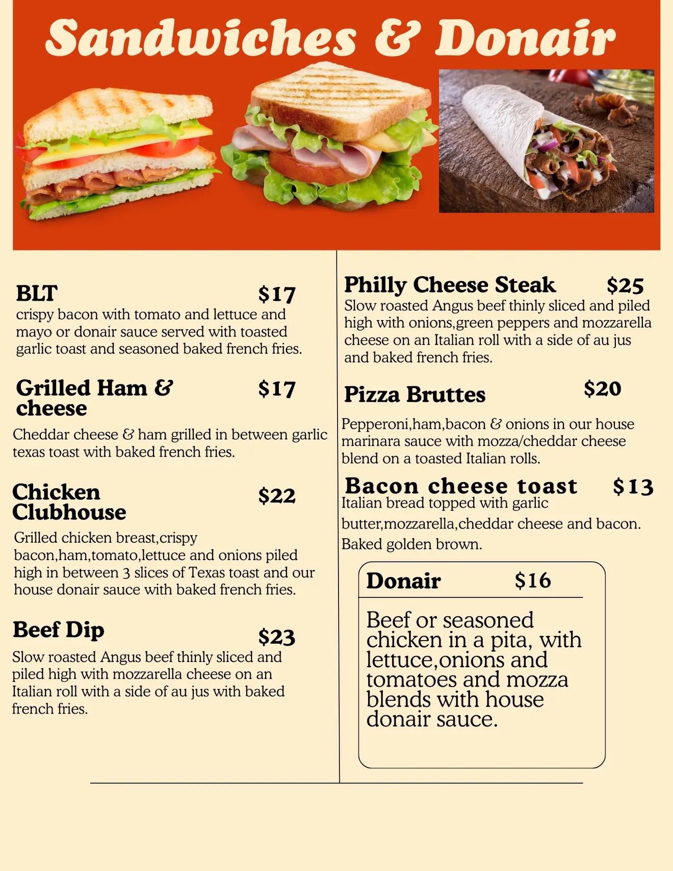 Wally's Pub & Restaurant Menu