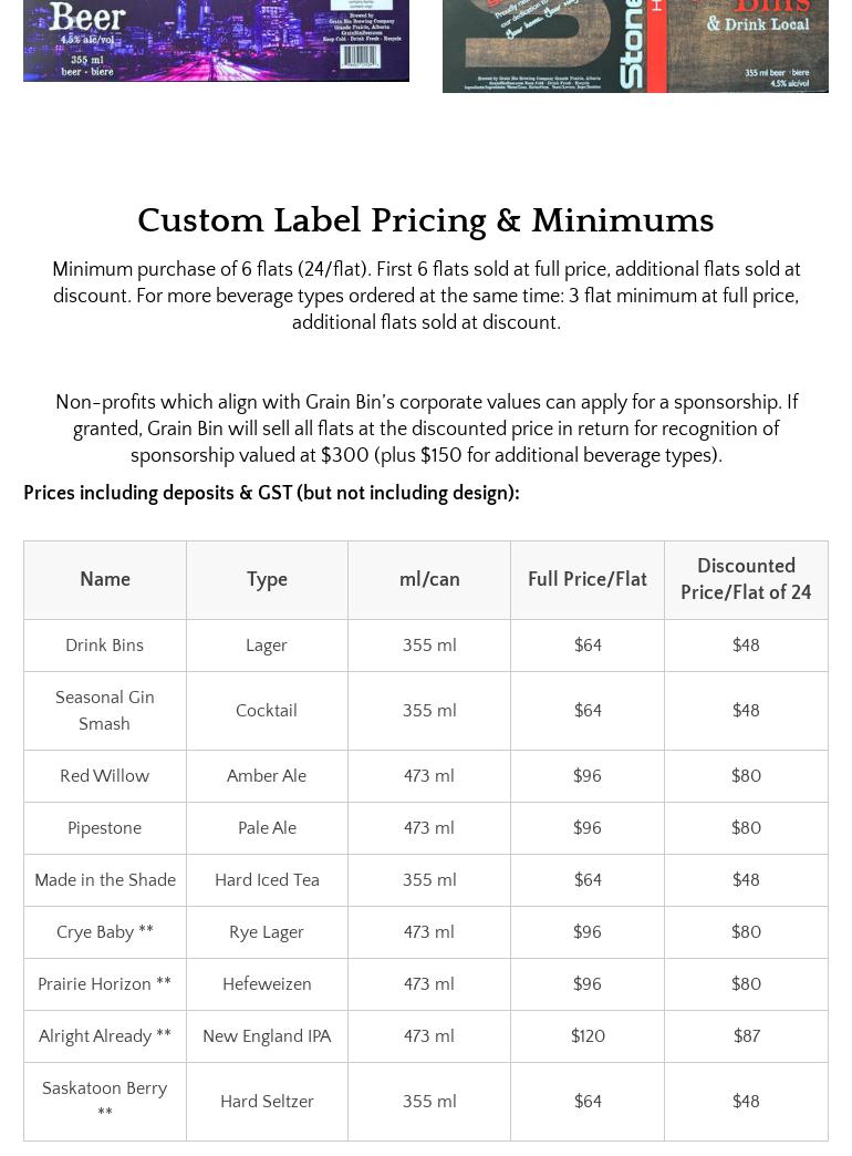 Grain Bin Brewing Company Menu