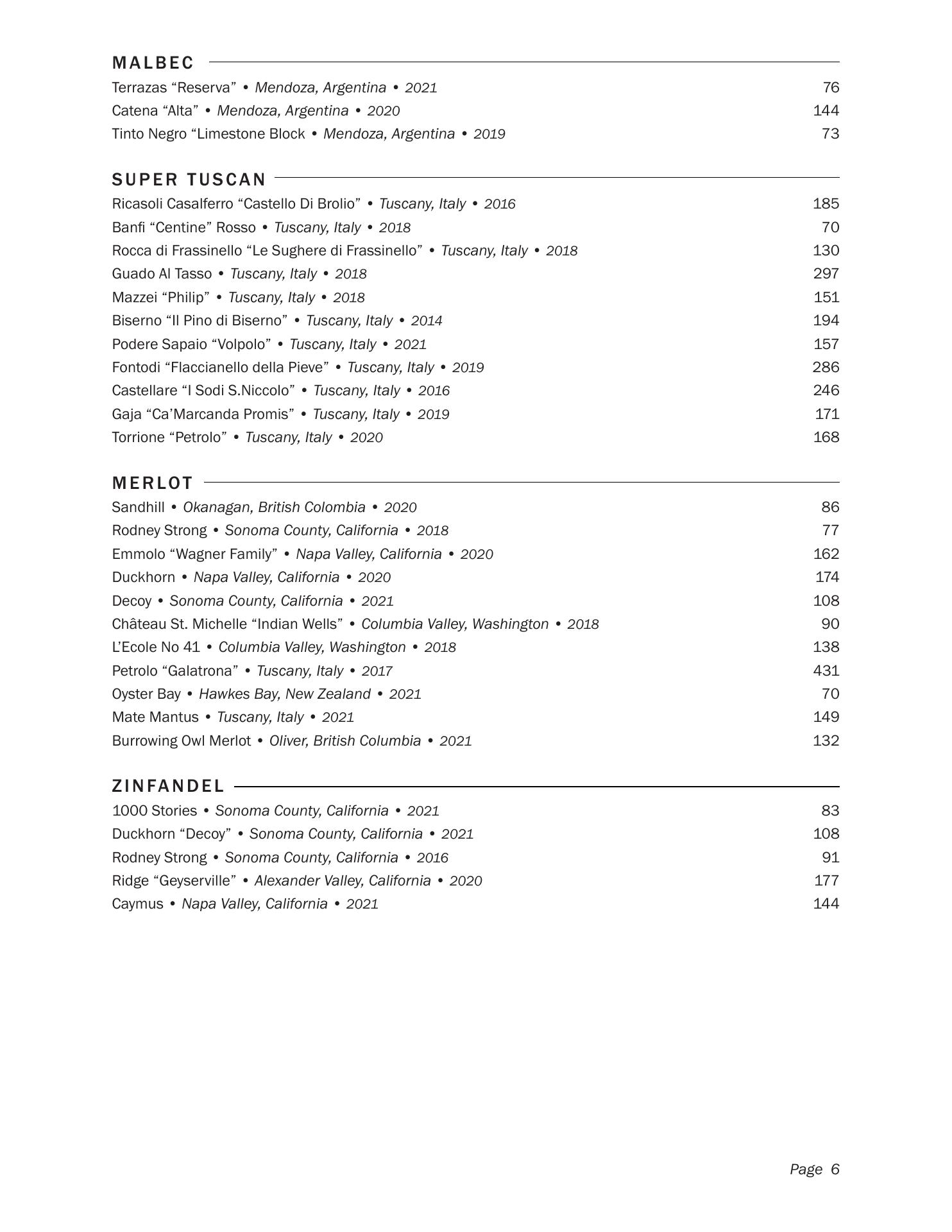 The Emerald Lounge Menu