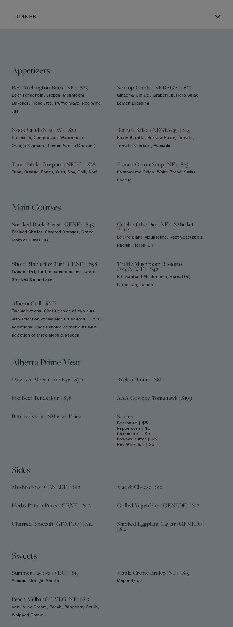 The Nook Menu