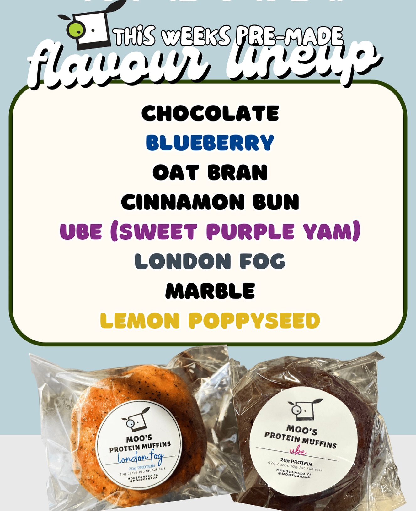 Moo's Protein Muffin Menu