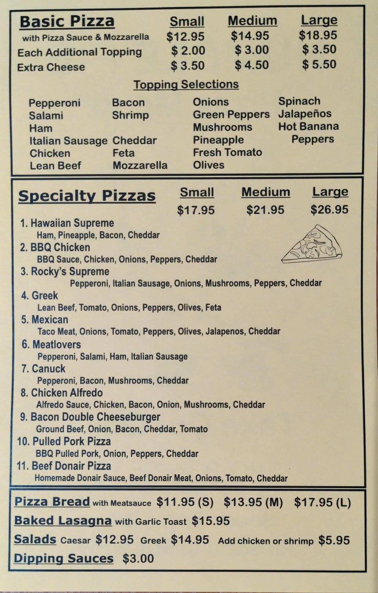 The Humble Pie Menu