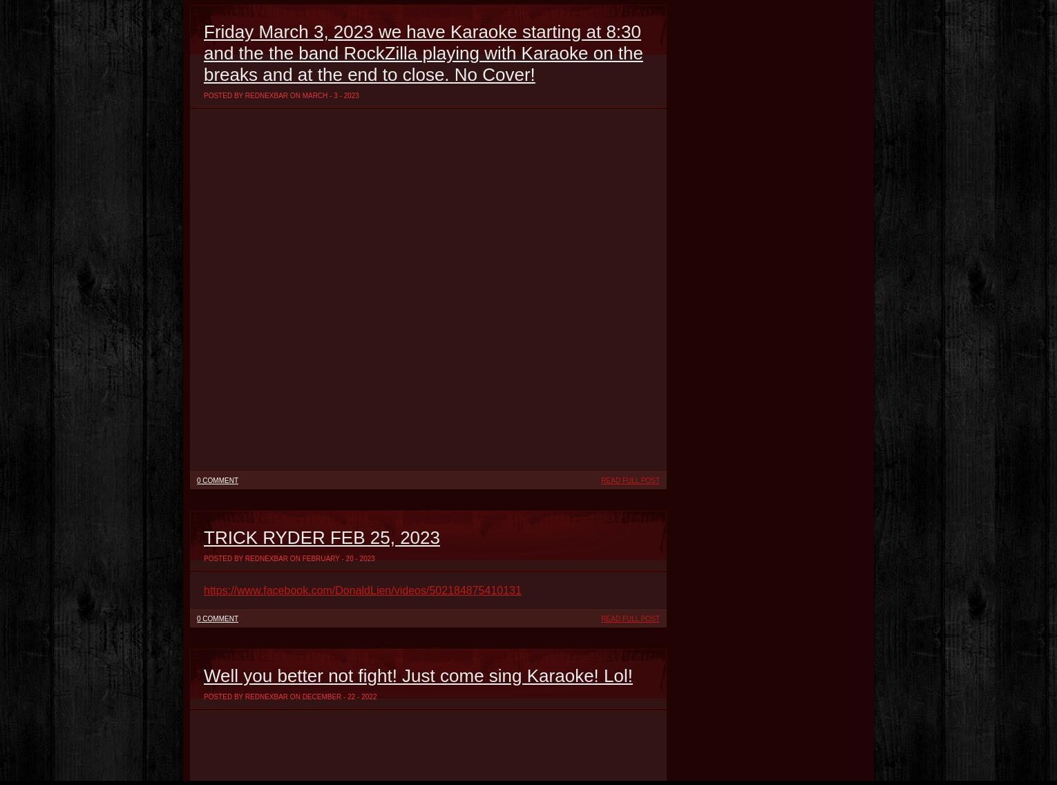 Rednex Bar & Grill Menu