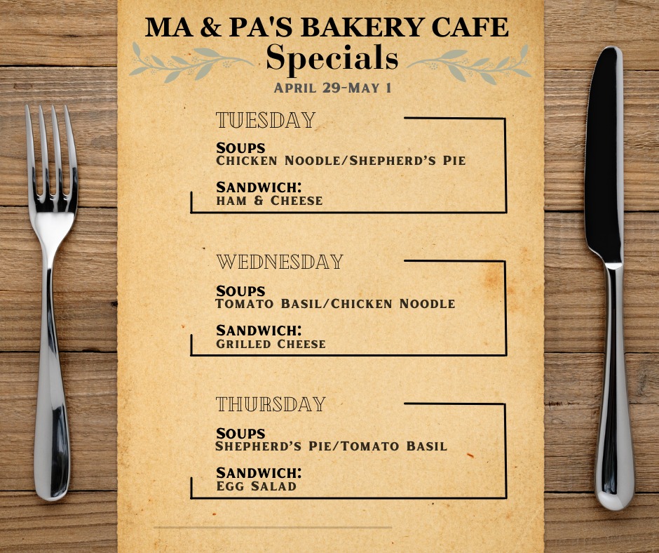 Ma & Pa's Bakery Cafe Menu
