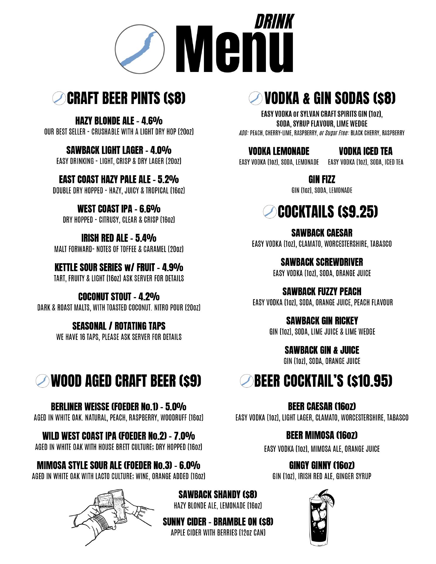 Sawback Brewing Co. Menu