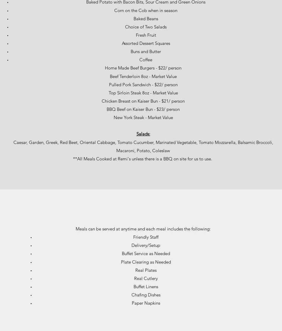 Remi's Catering Menu