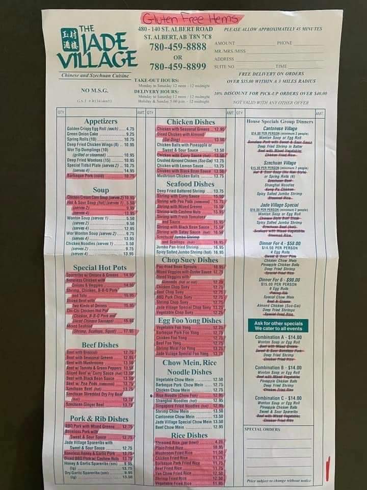 Jade Village Restaurant Ltd Menu