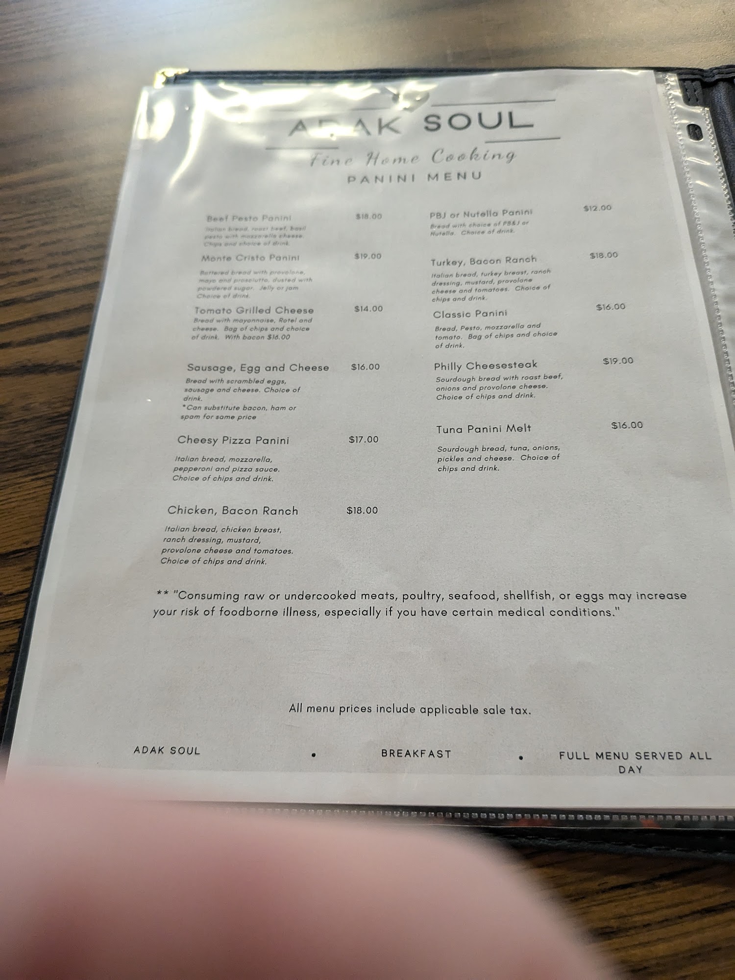 Adak Soul Restaurant Menu