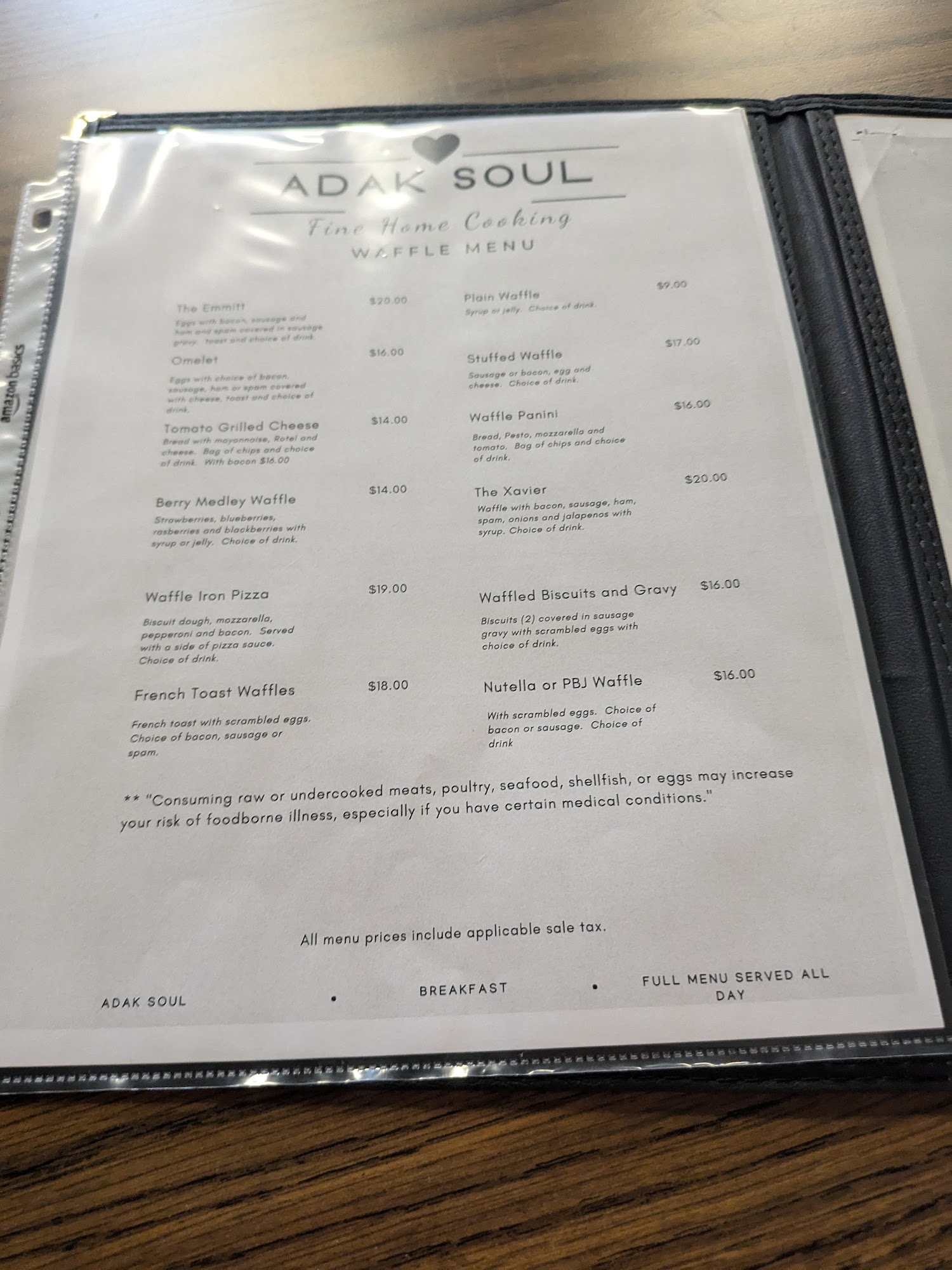 Adak Soul Restaurant Menu
