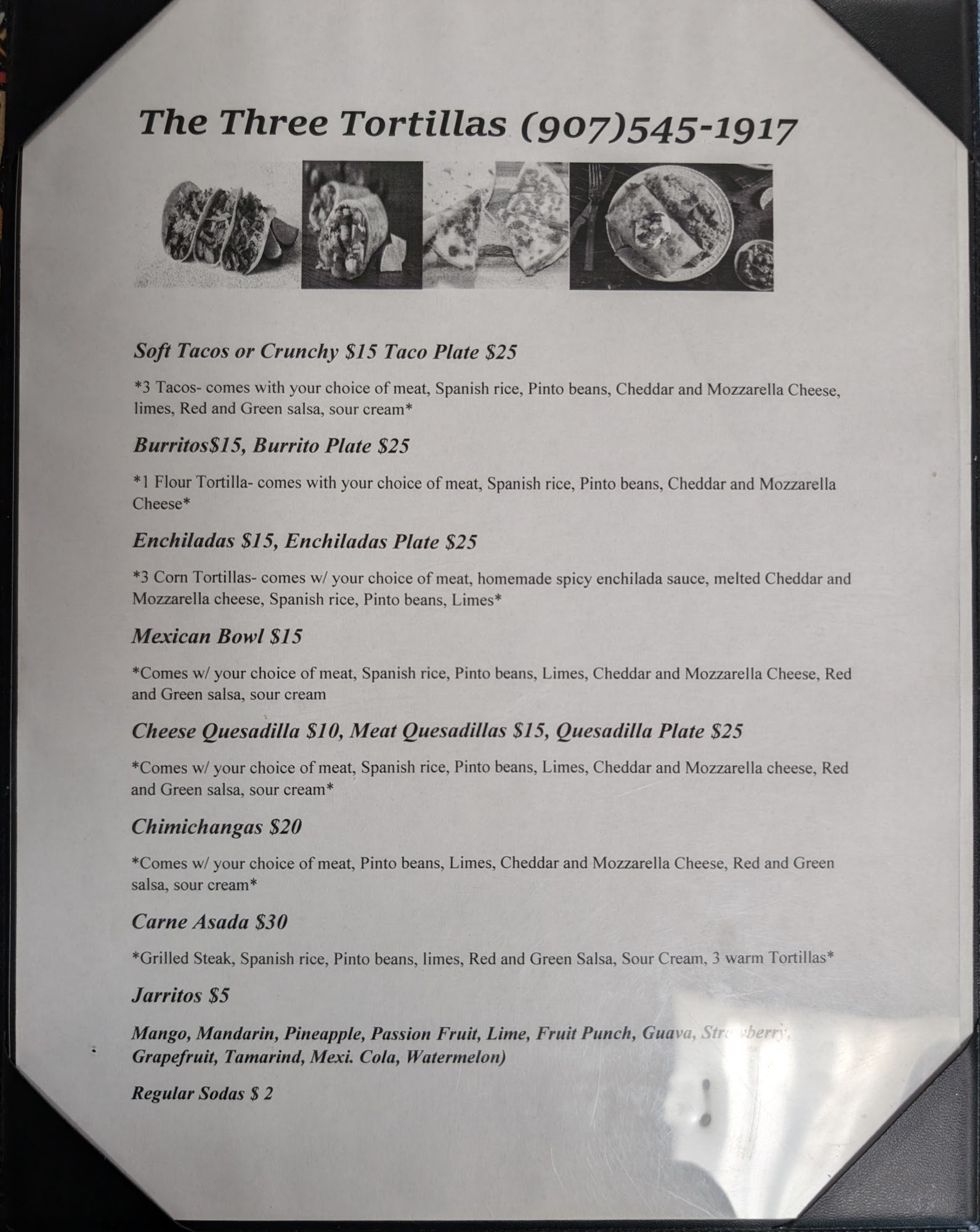 The Three Tortillas Menu