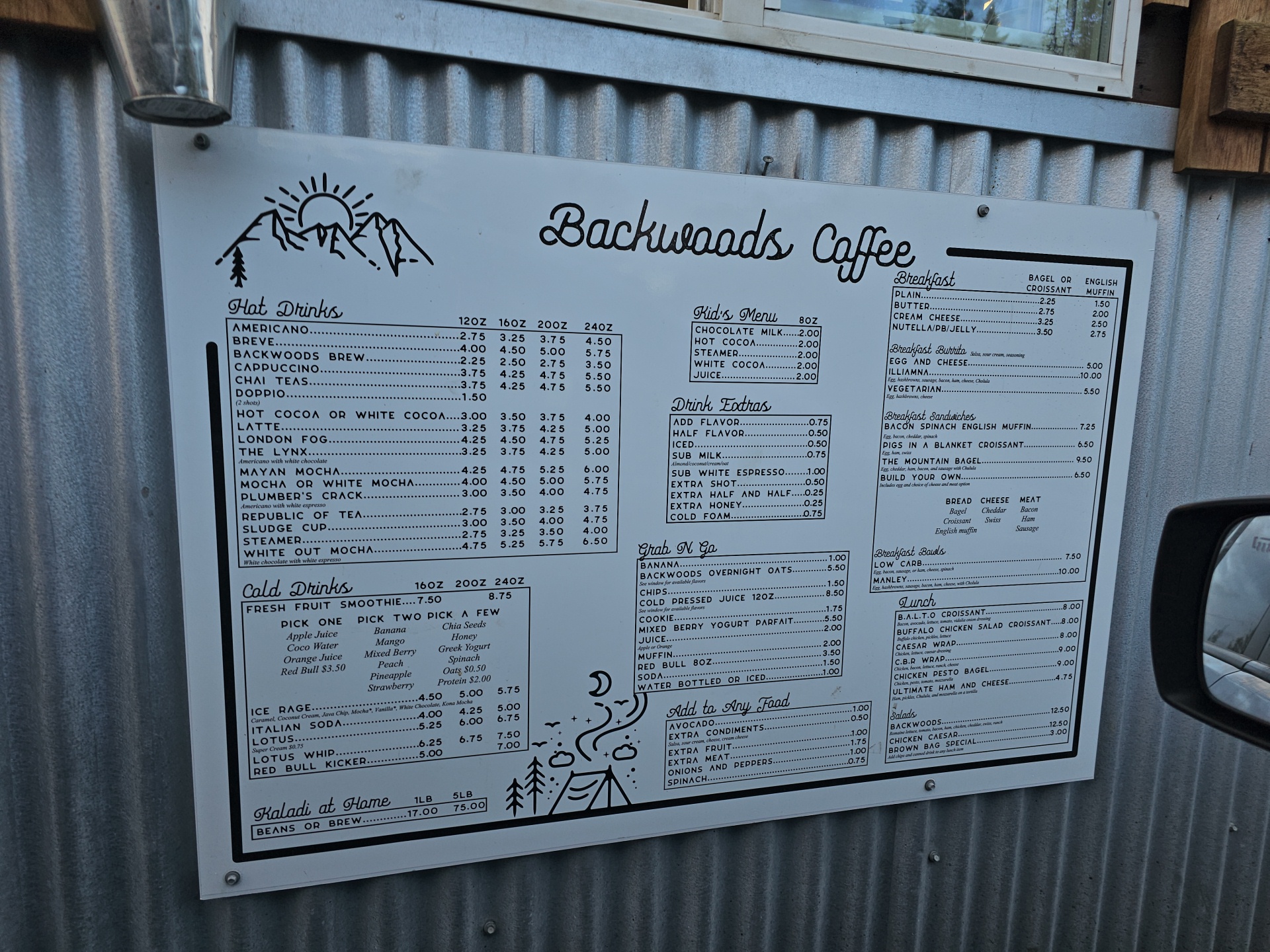 Backwoods Coffee Menu