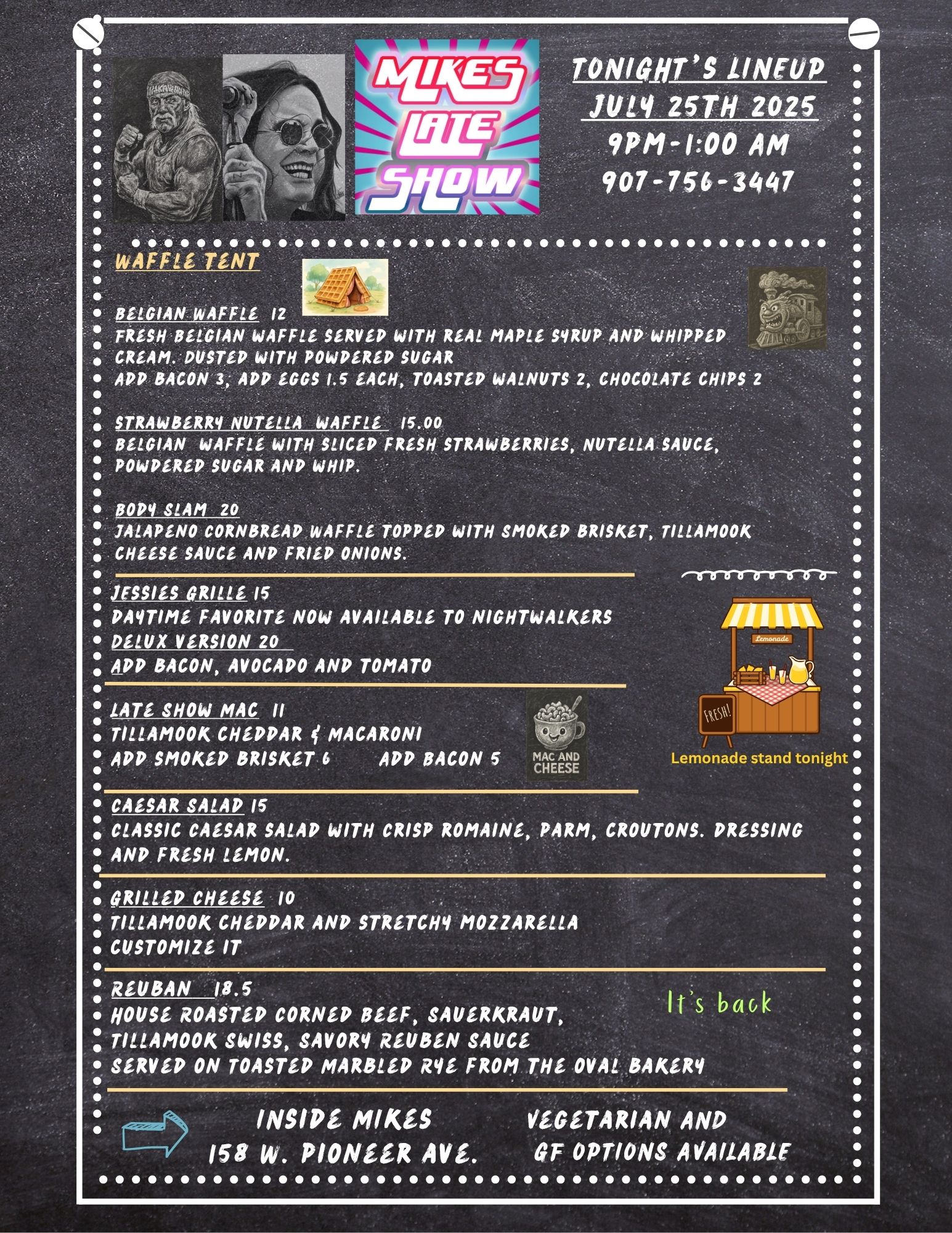 Mike's Late Show Menu