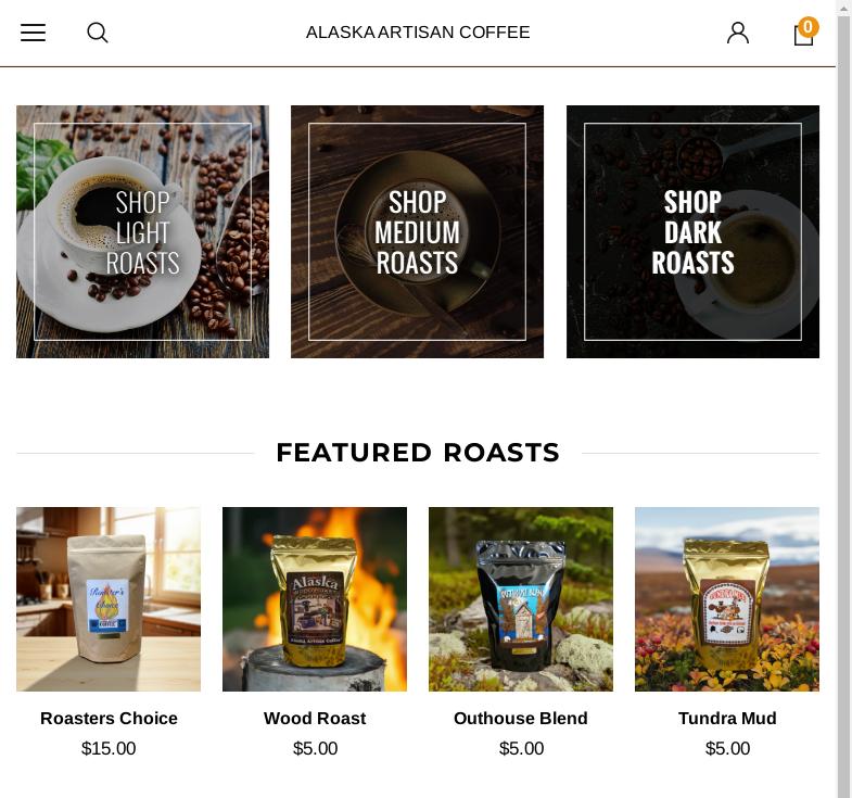 Alaska Artisan Coffee Menu