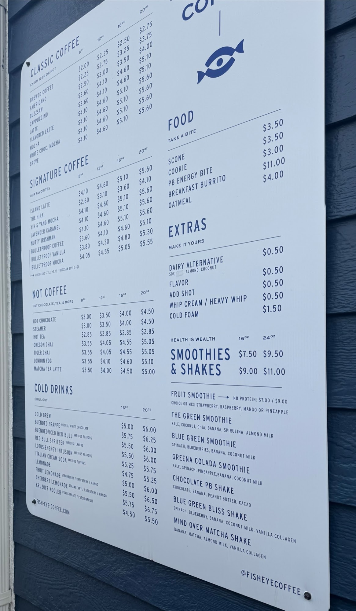 Fish Eye Coffee Llc Menu