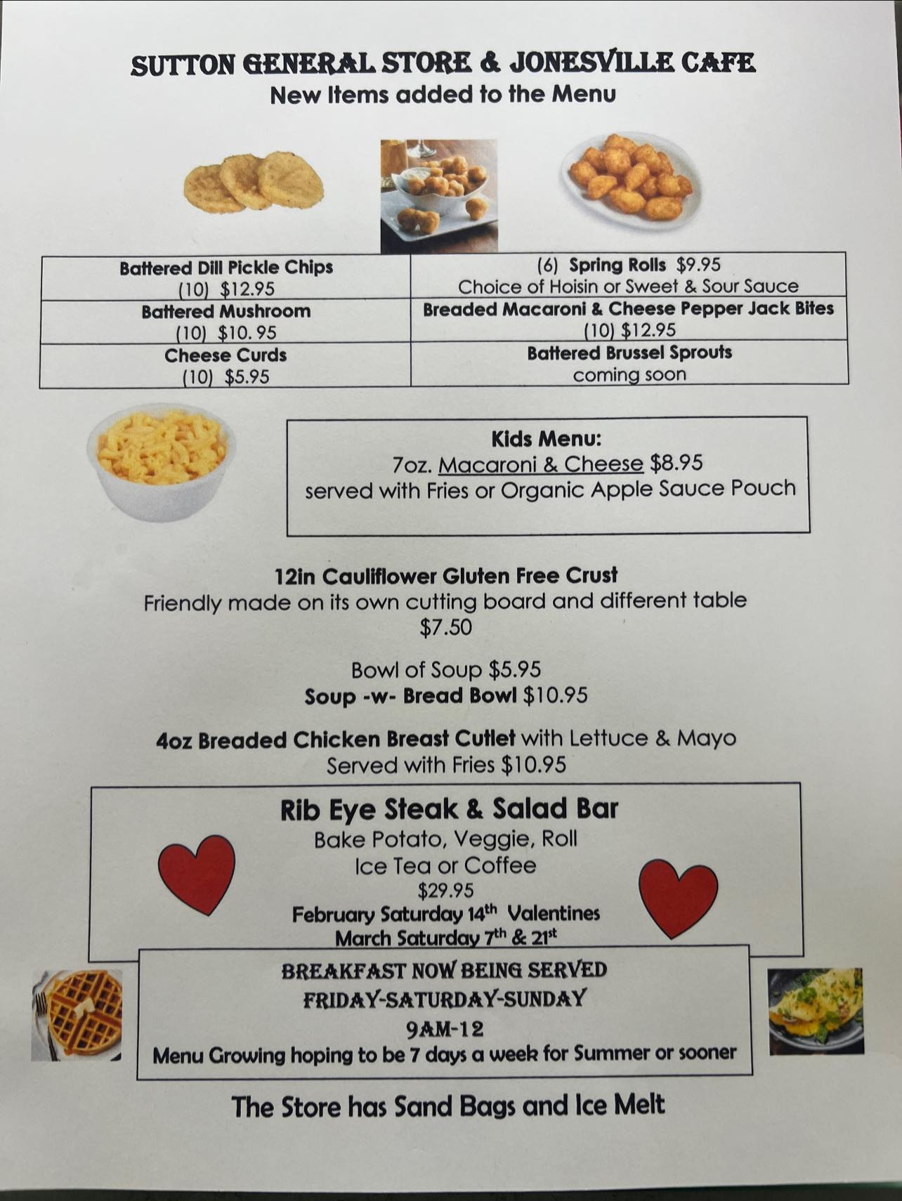 Sutton General Store & Jonesville Cafe & Java Menu