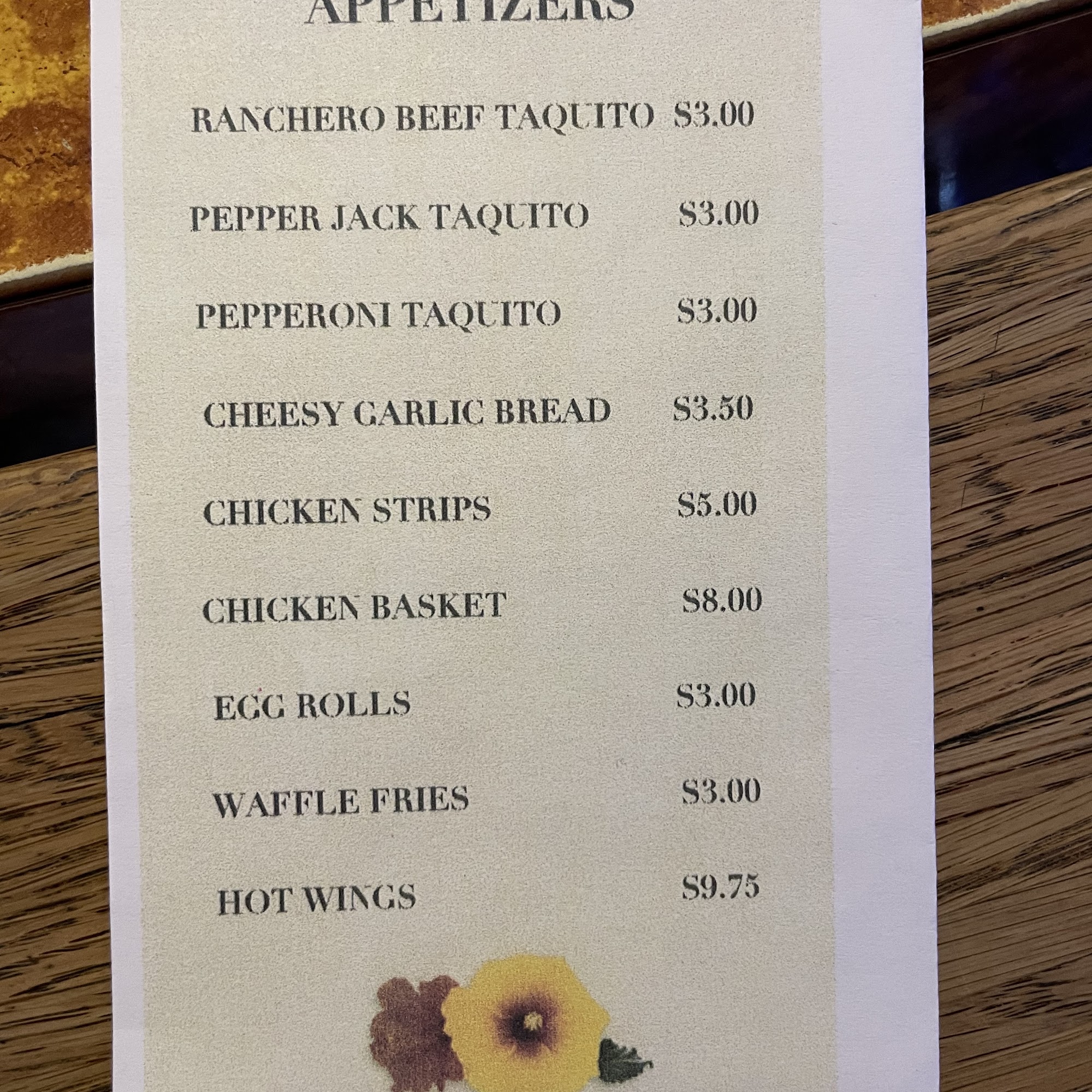 Bears Den Lounge Menu
