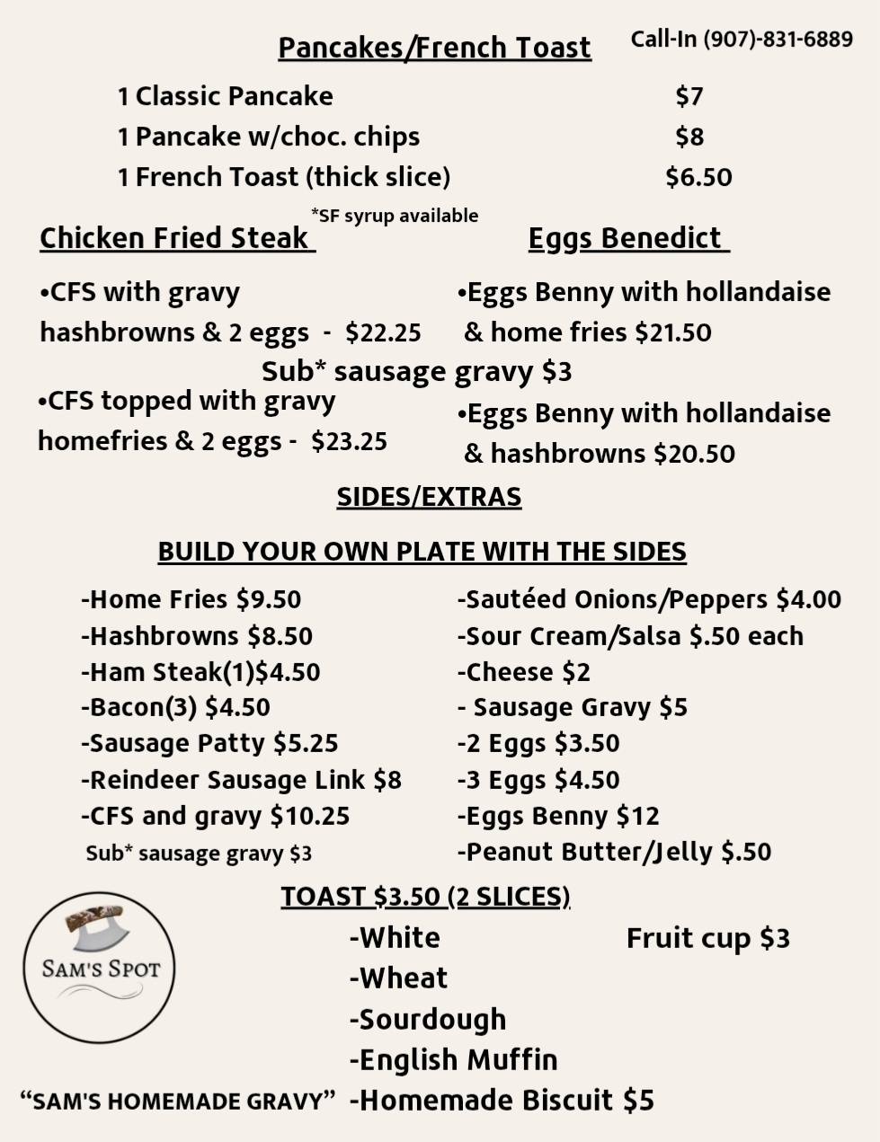 Sam's Spot Menu