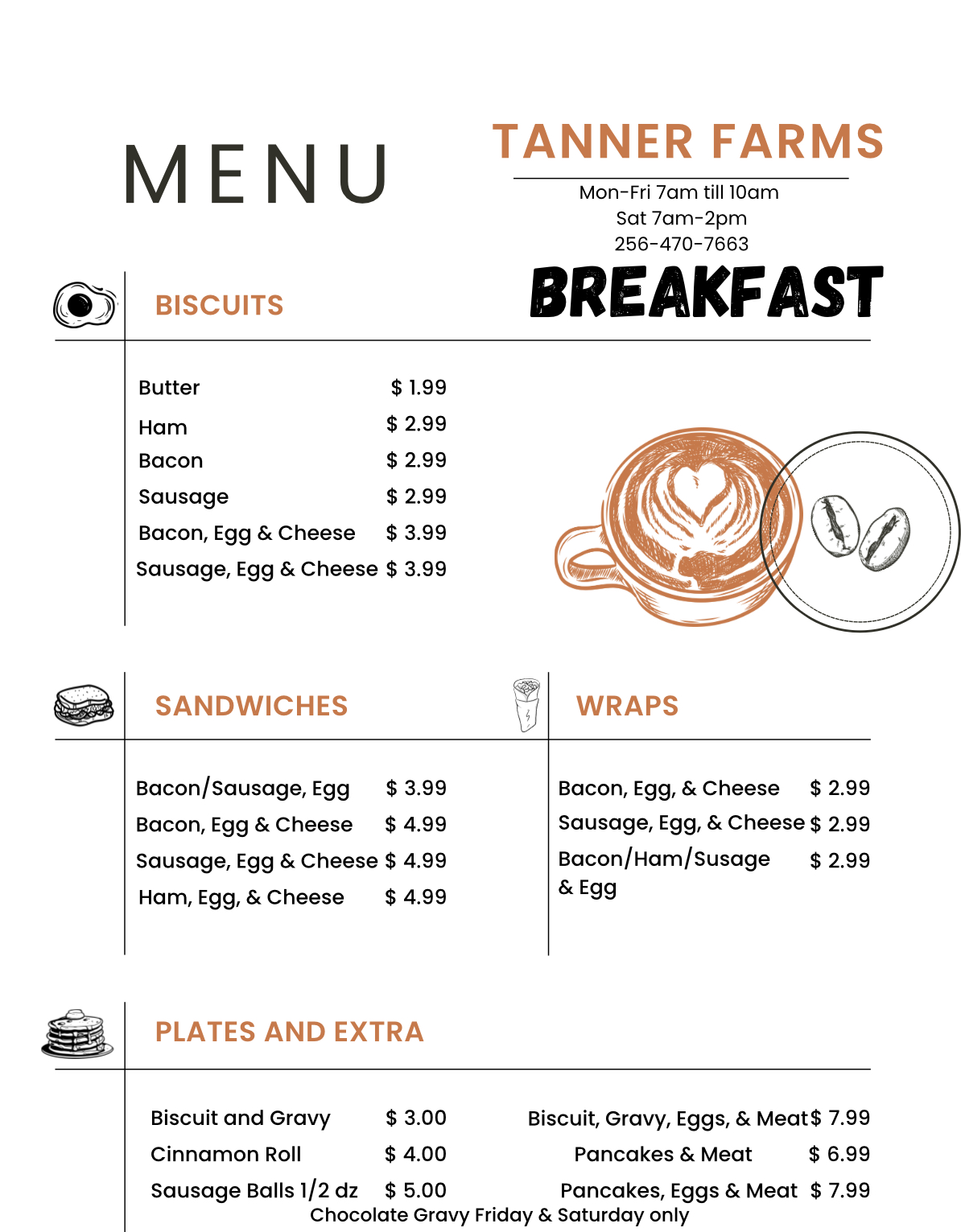 Tanner Farms Bakery and Deli Menu