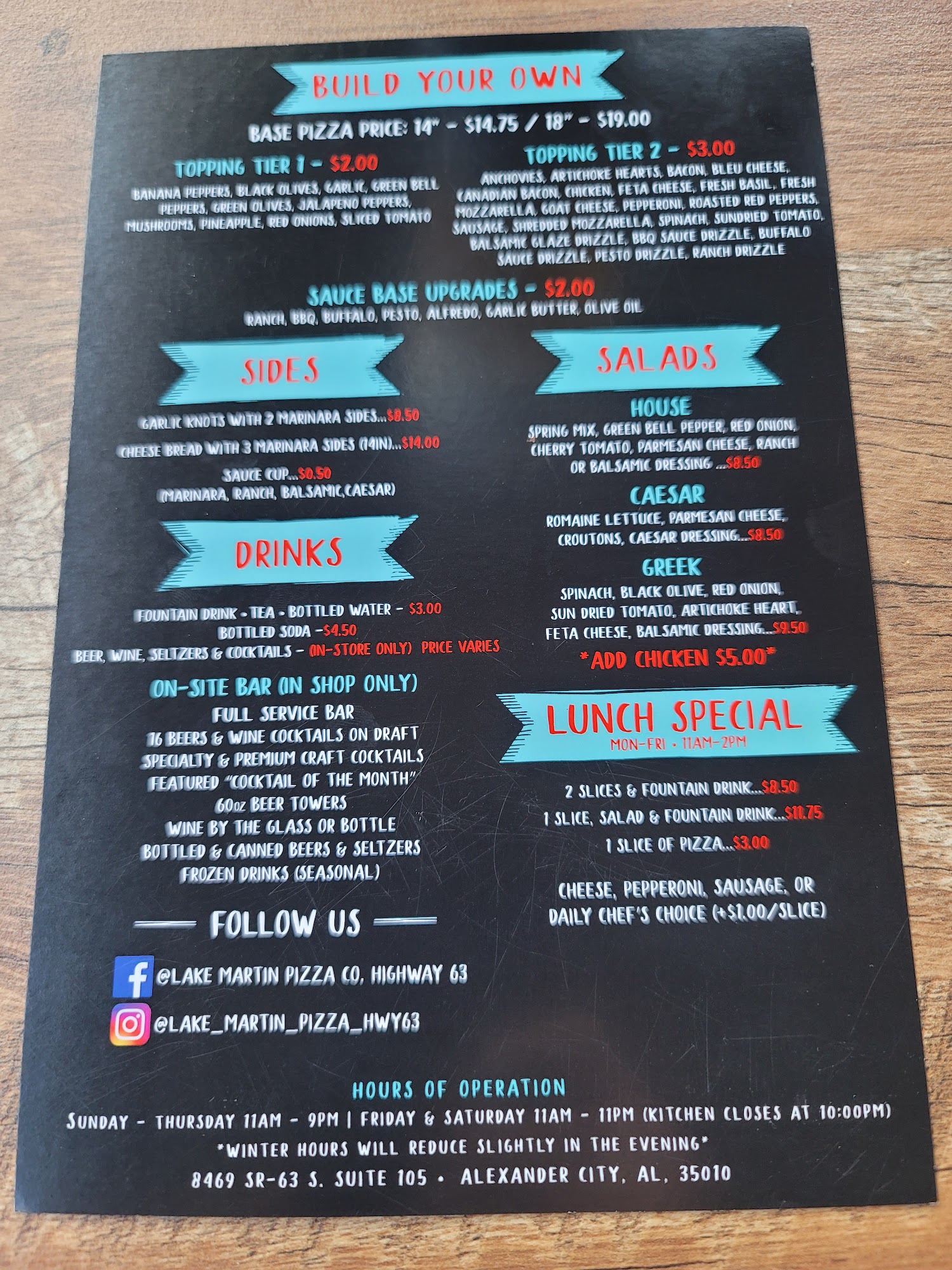 Lake Martin Pizza Co. Menu