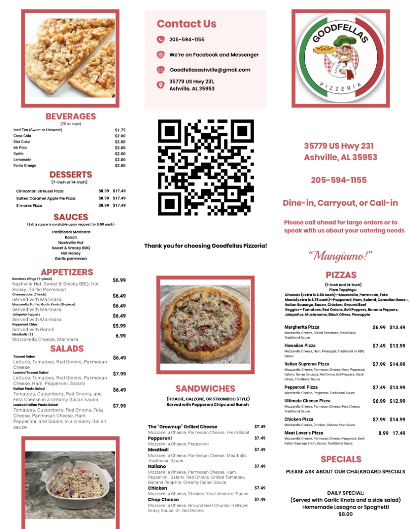 Goodfellas Pizzeria Menu