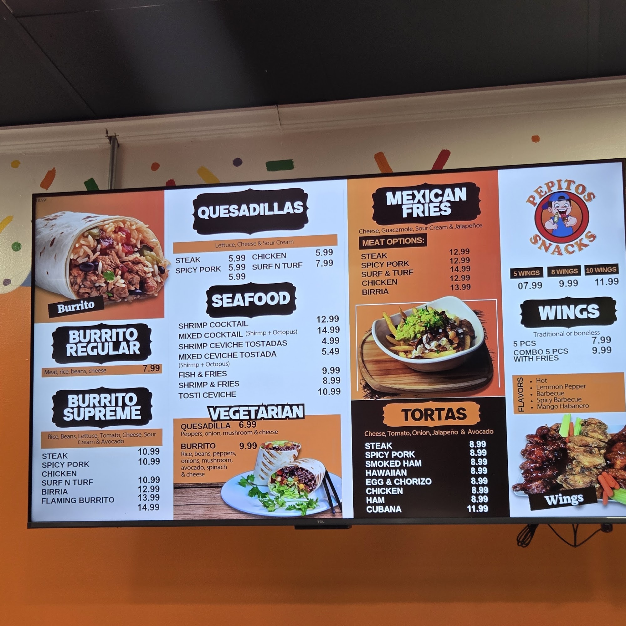 Pepitos Snacks and Tacos Menu