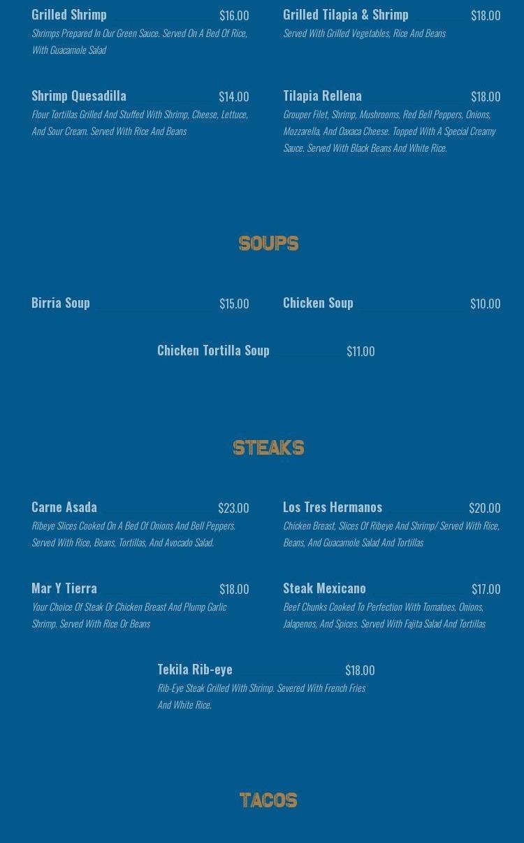 Tekila Mexican Bar And Grill Auburn Menu