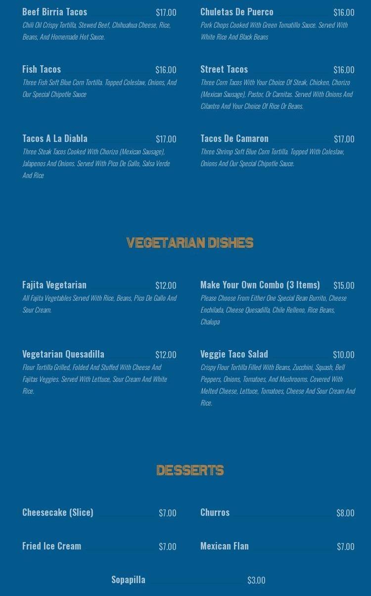Tekila Mexican Bar And Grill Auburn Menu