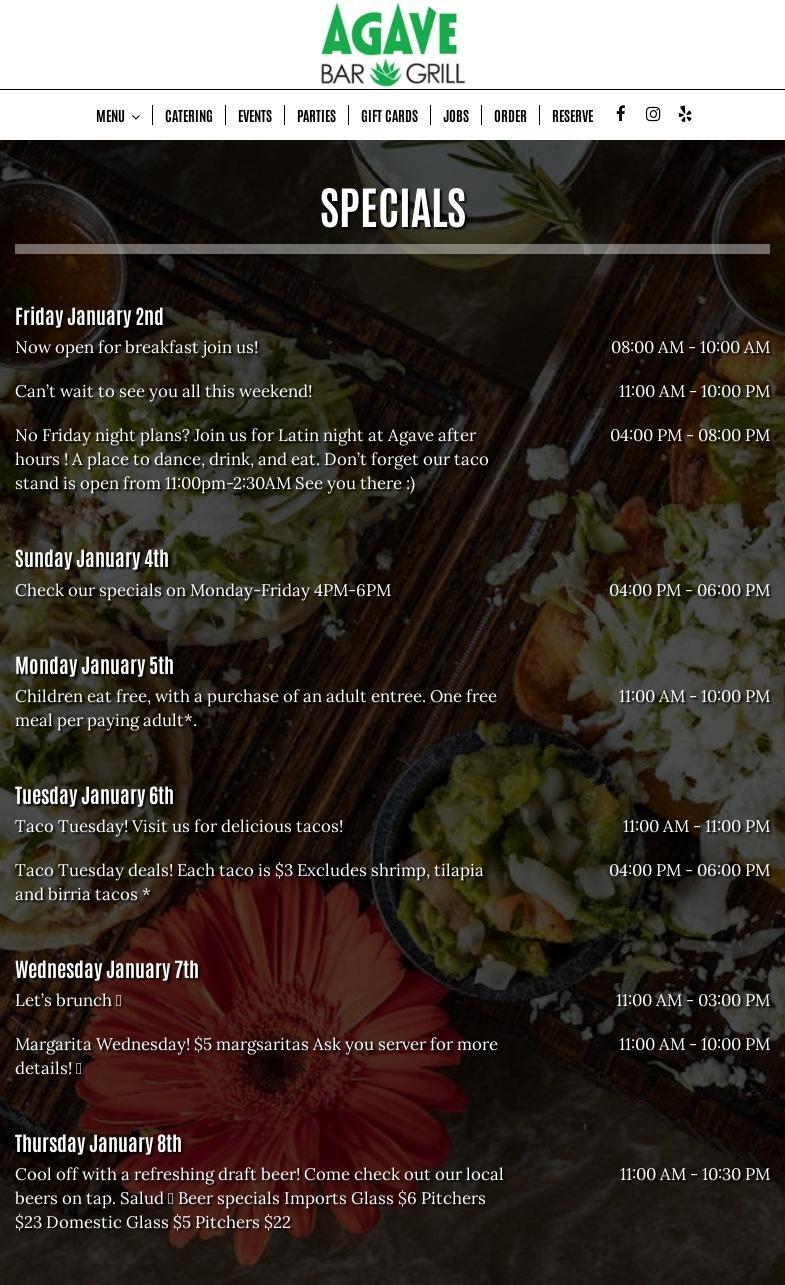 Agave Bar and Grill Menu