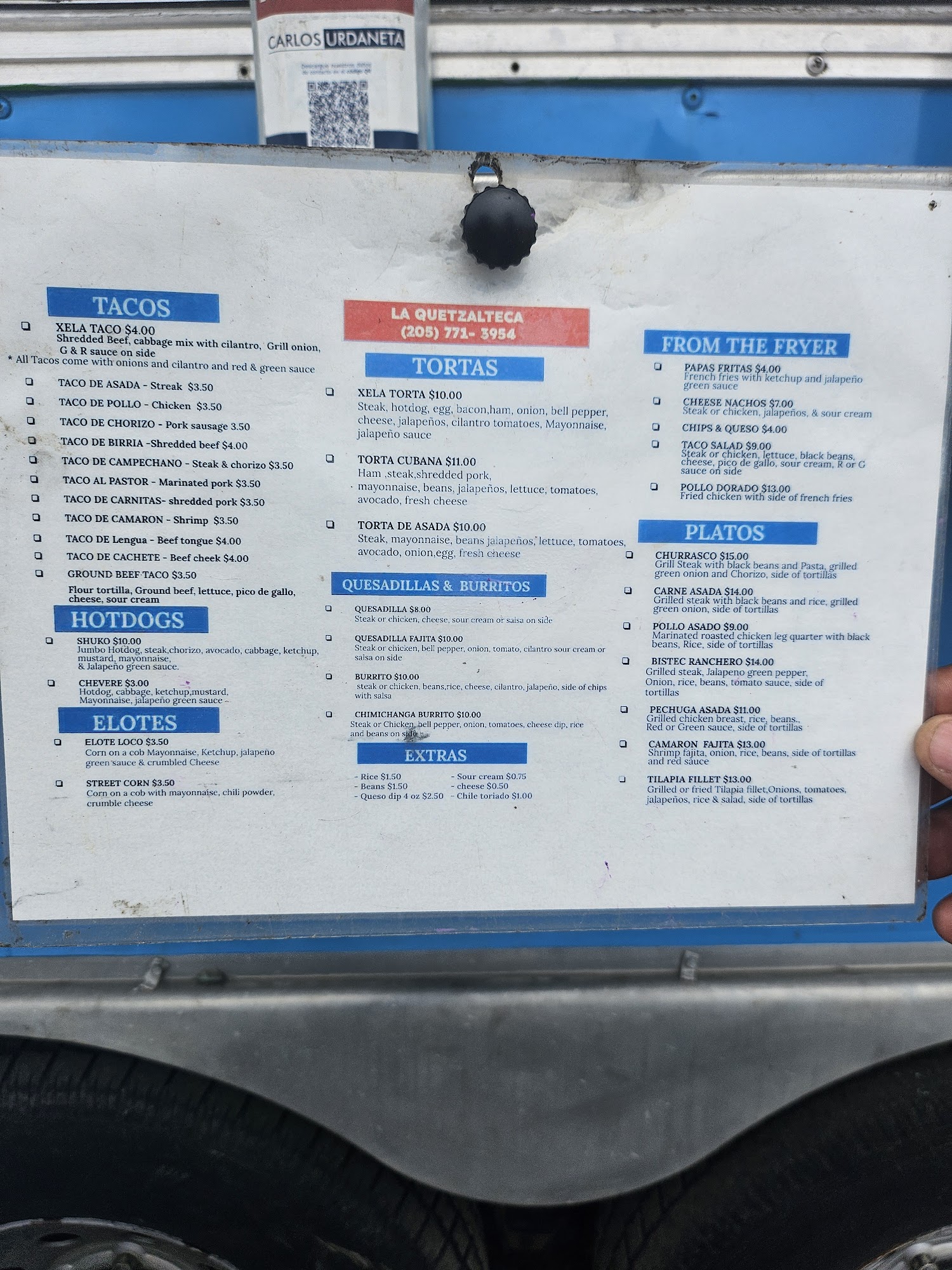 La Quetzalteca taco truck Menu