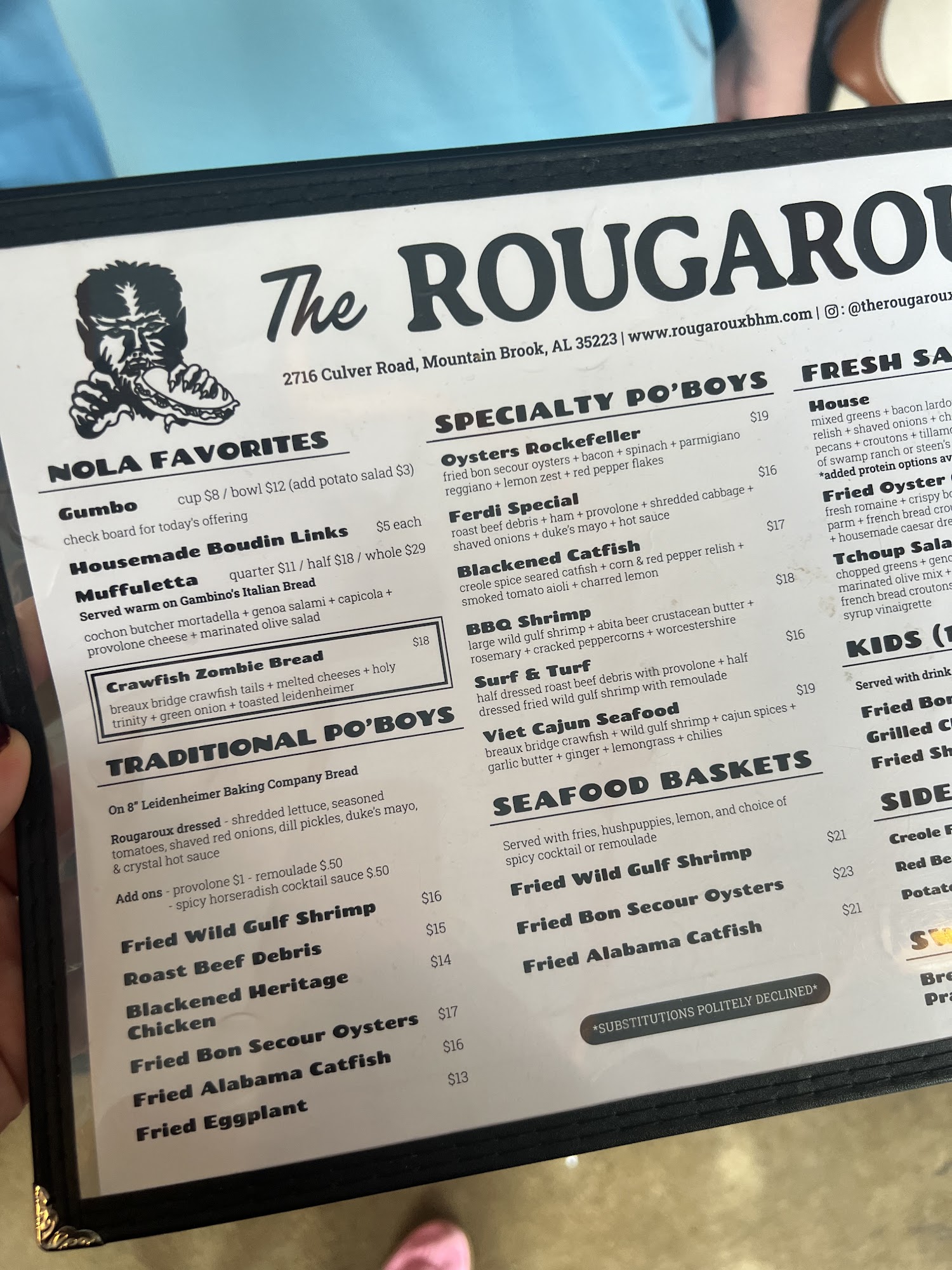 The Rougaroux Menu