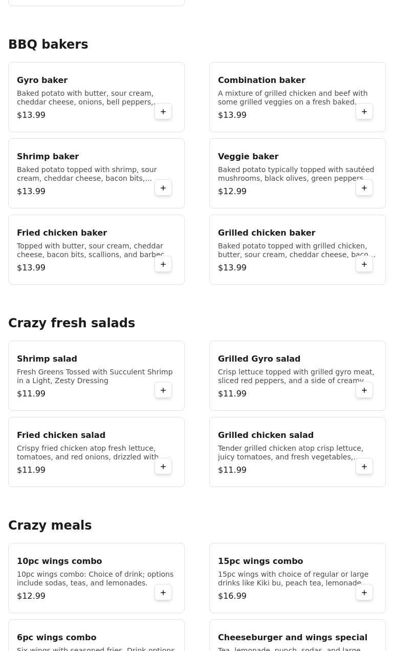 Crazy Wings Menu