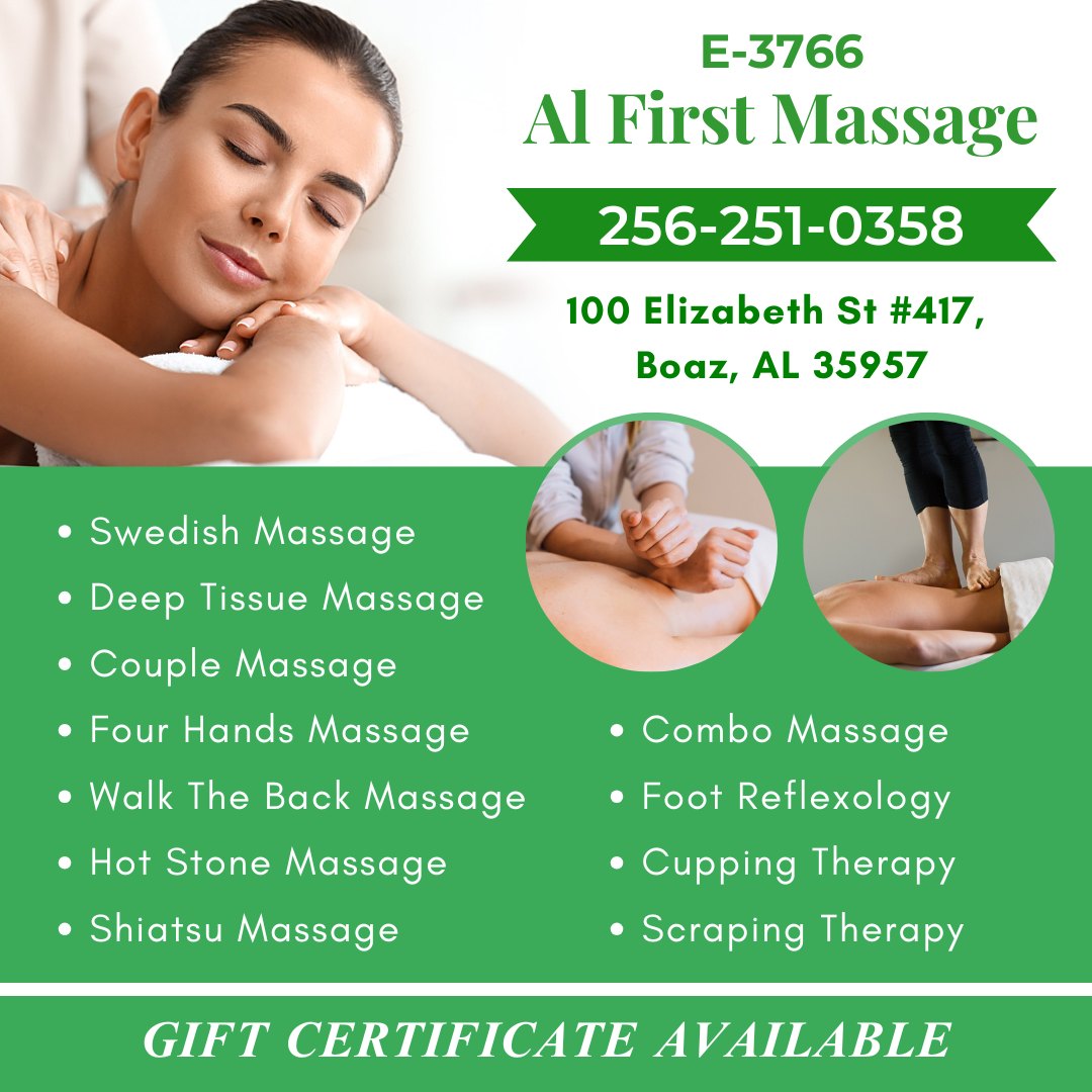 Al First Massage 100 Elizabeth St #417, Boaz Alabama 35957