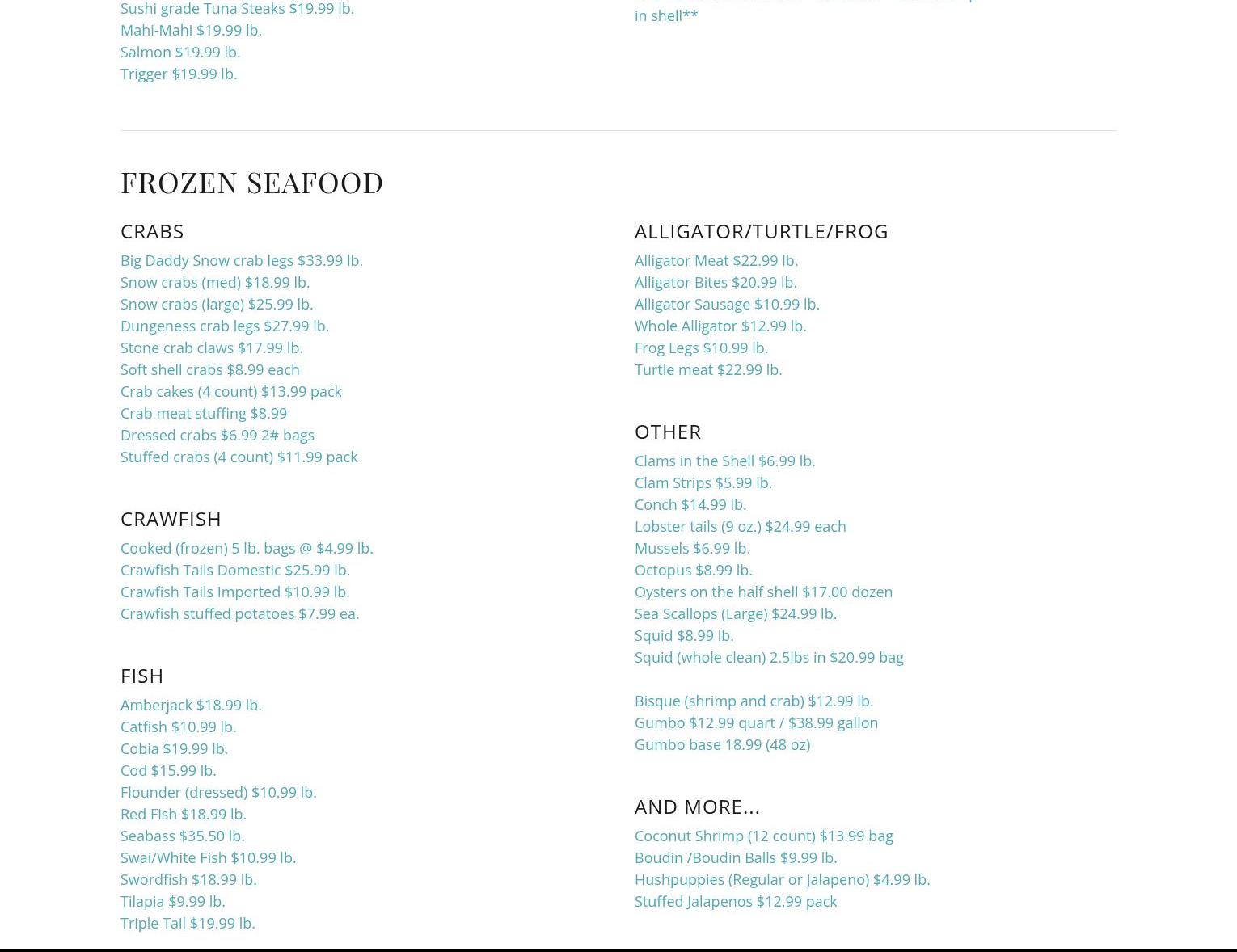 Billy's Seafood Menu