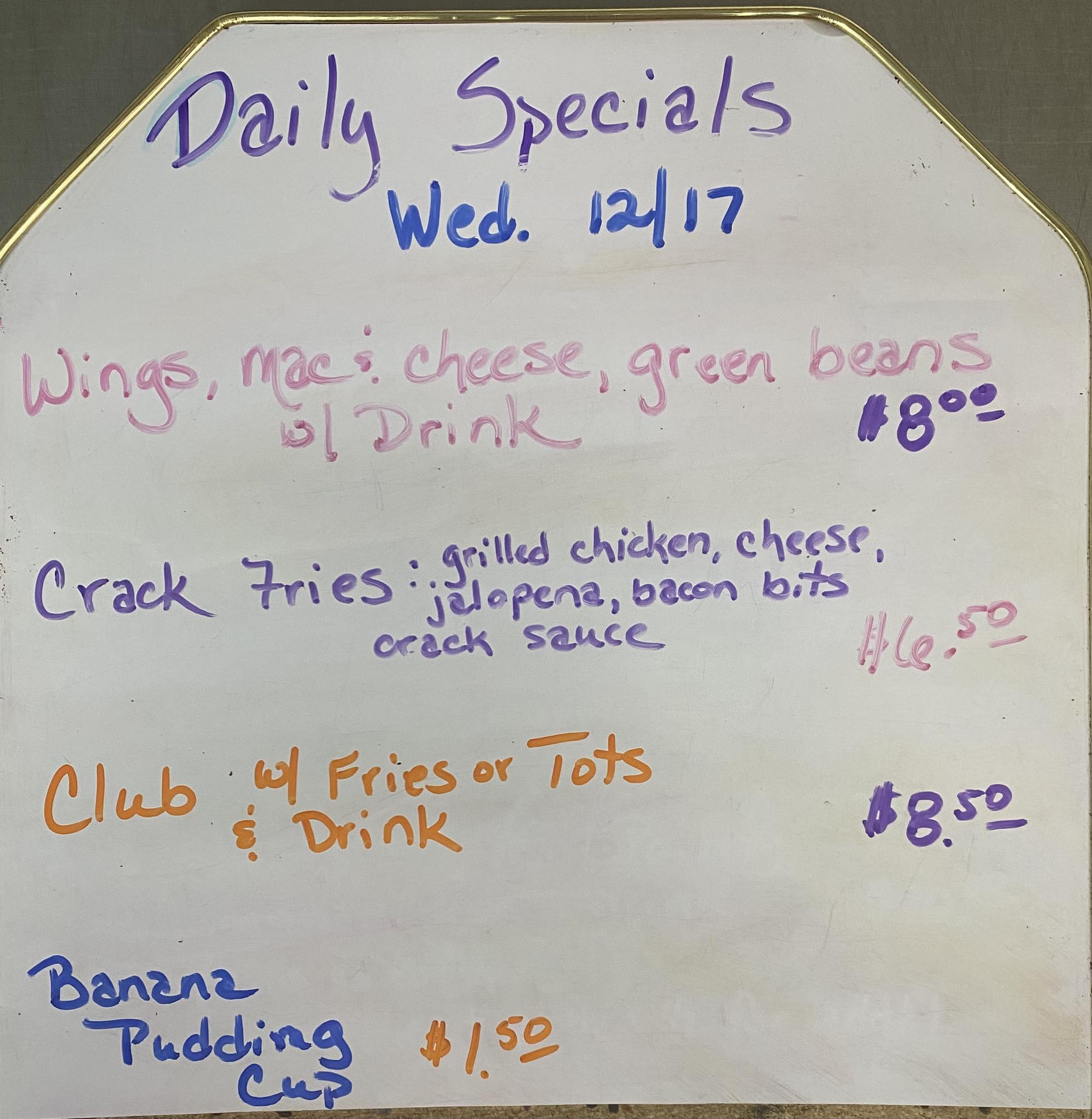 Buster's Drive-Up Menu