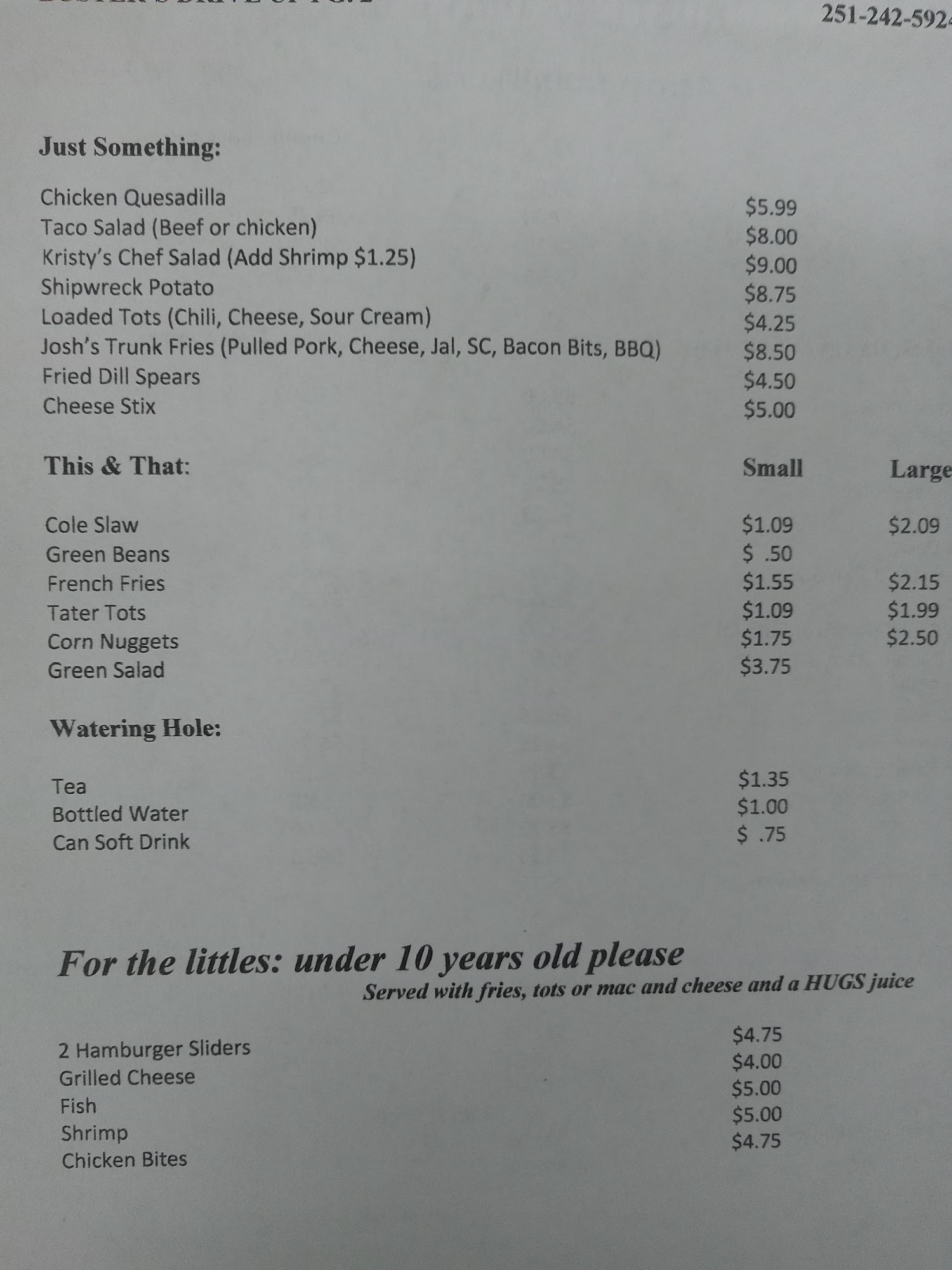 Buster's Drive-Up Menu